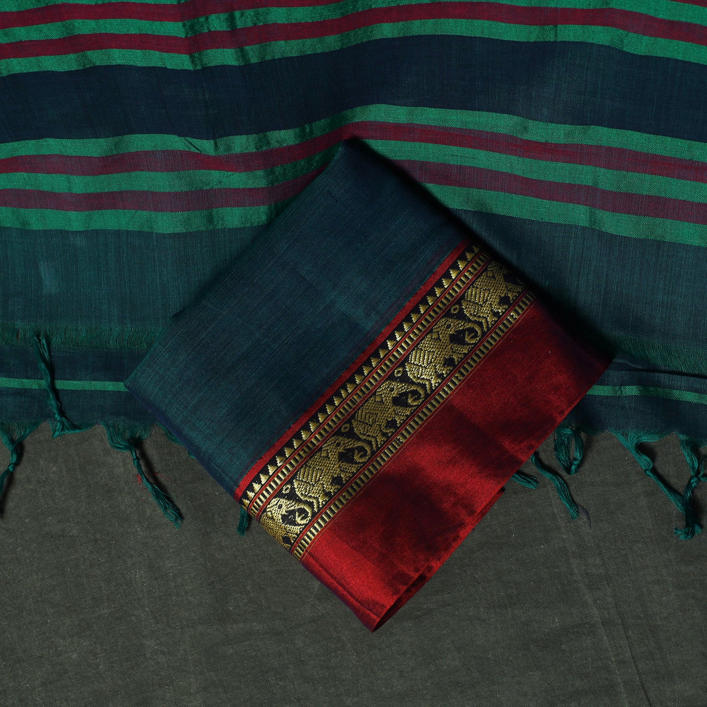 Green - Dharwad Woven Cotton 3pc Unstitched Dress Material Suit Set 07