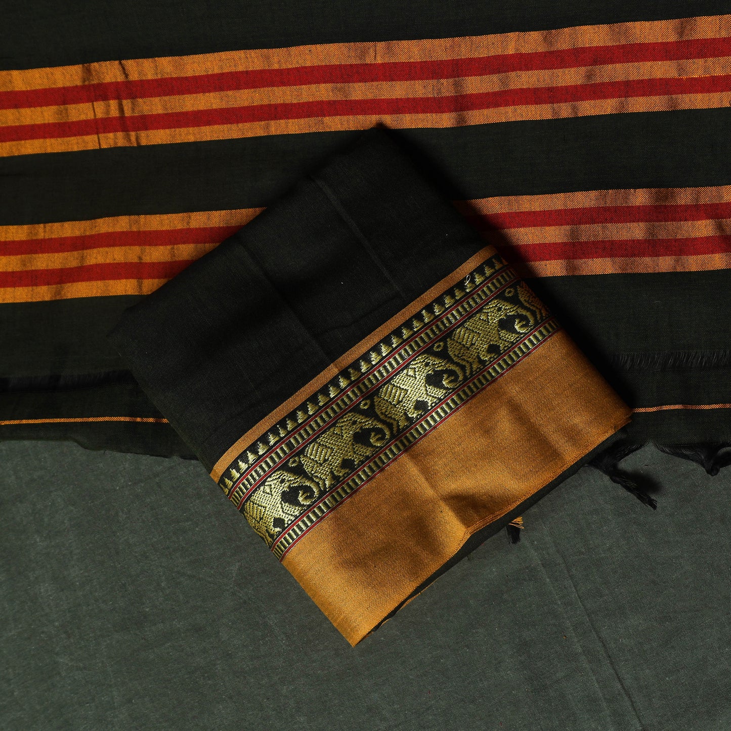 Green - Dharwad Woven Cotton 3pc Unstitched Dress Material Suit Set 11