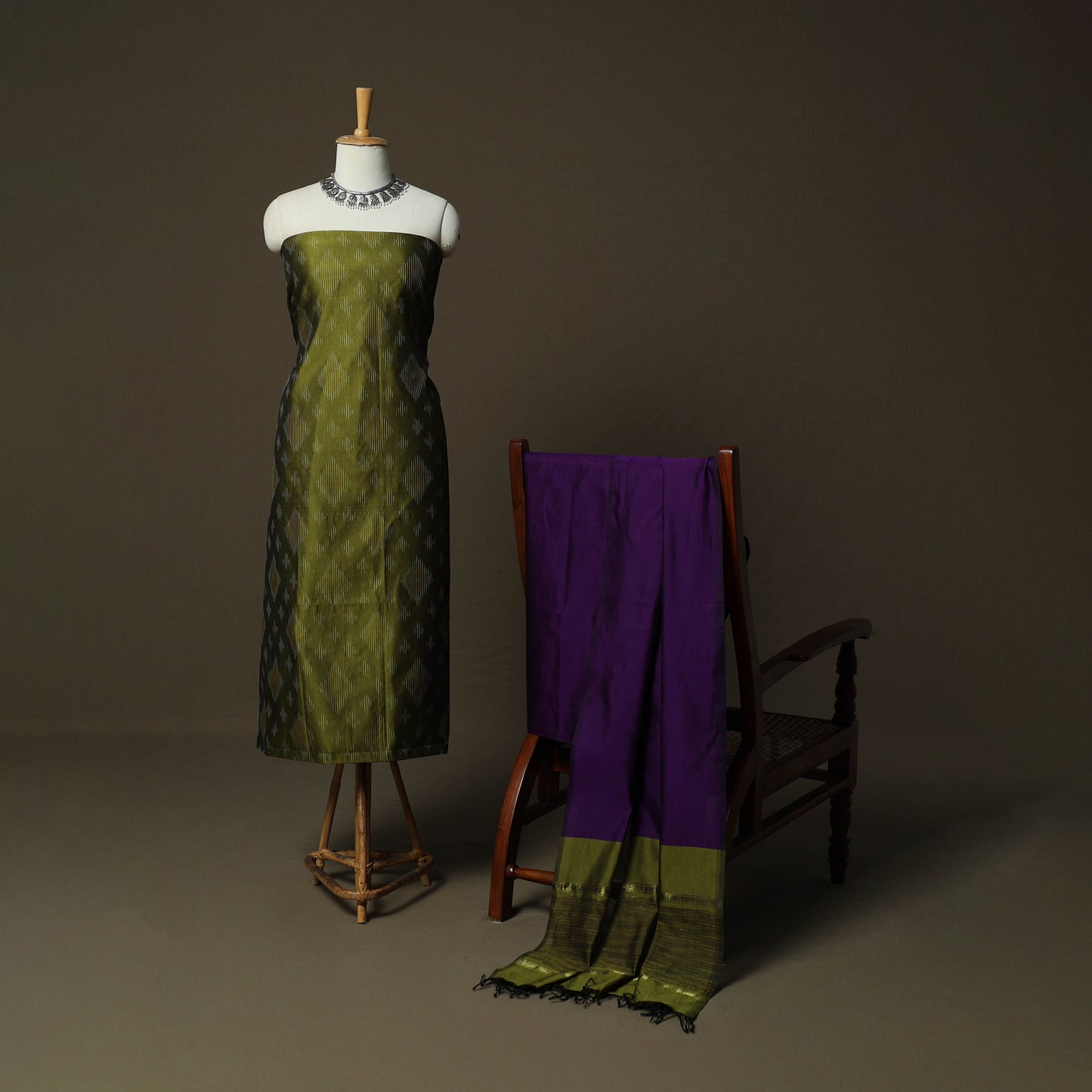 Pochampally Ikat Silk Cotton 3pc Unstitched Dress Material Suit Set 21