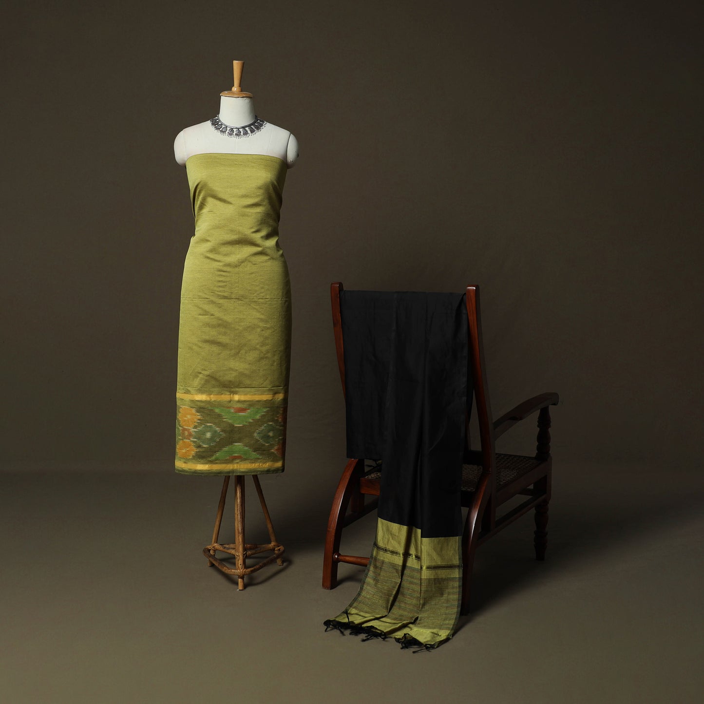Pochampally Ikat Silk Cotton 3pc Unstitched Dress Material Suit Set 23