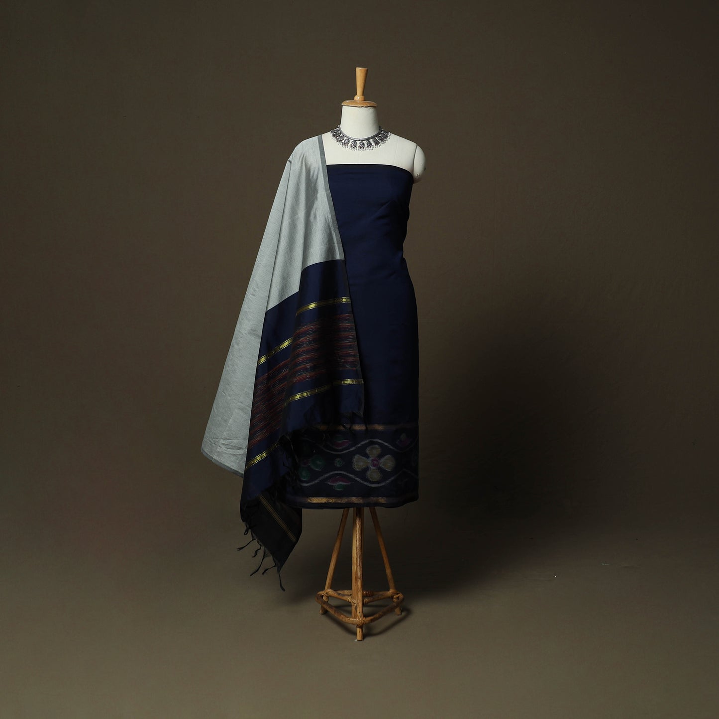 Pochampally Ikat Silk Cotton 3pc Unstitched Dress Material Suit Set 24