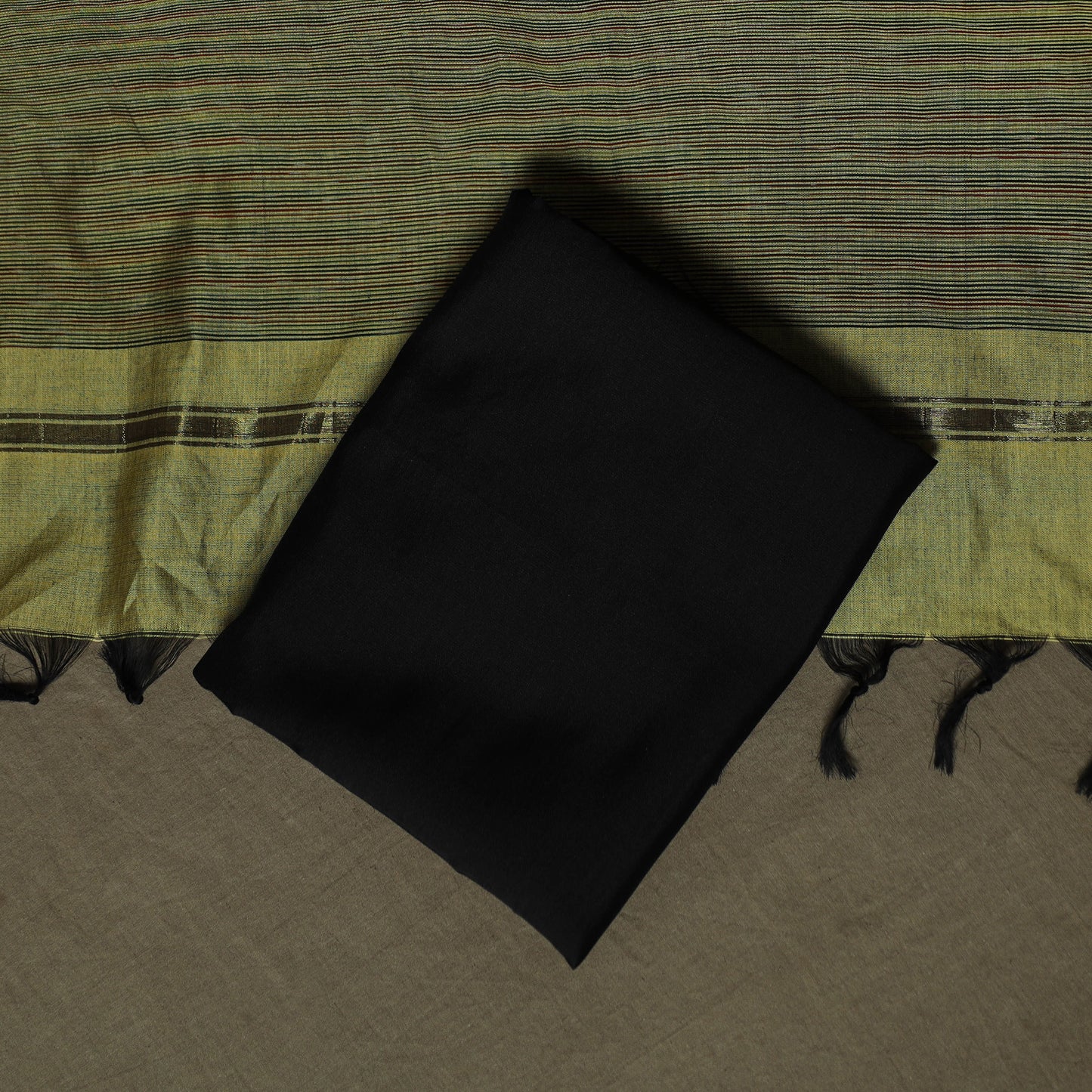 Green - Pochampally Ikat Silk Cotton 3pc Unstitched Dress Material Suit Set 27