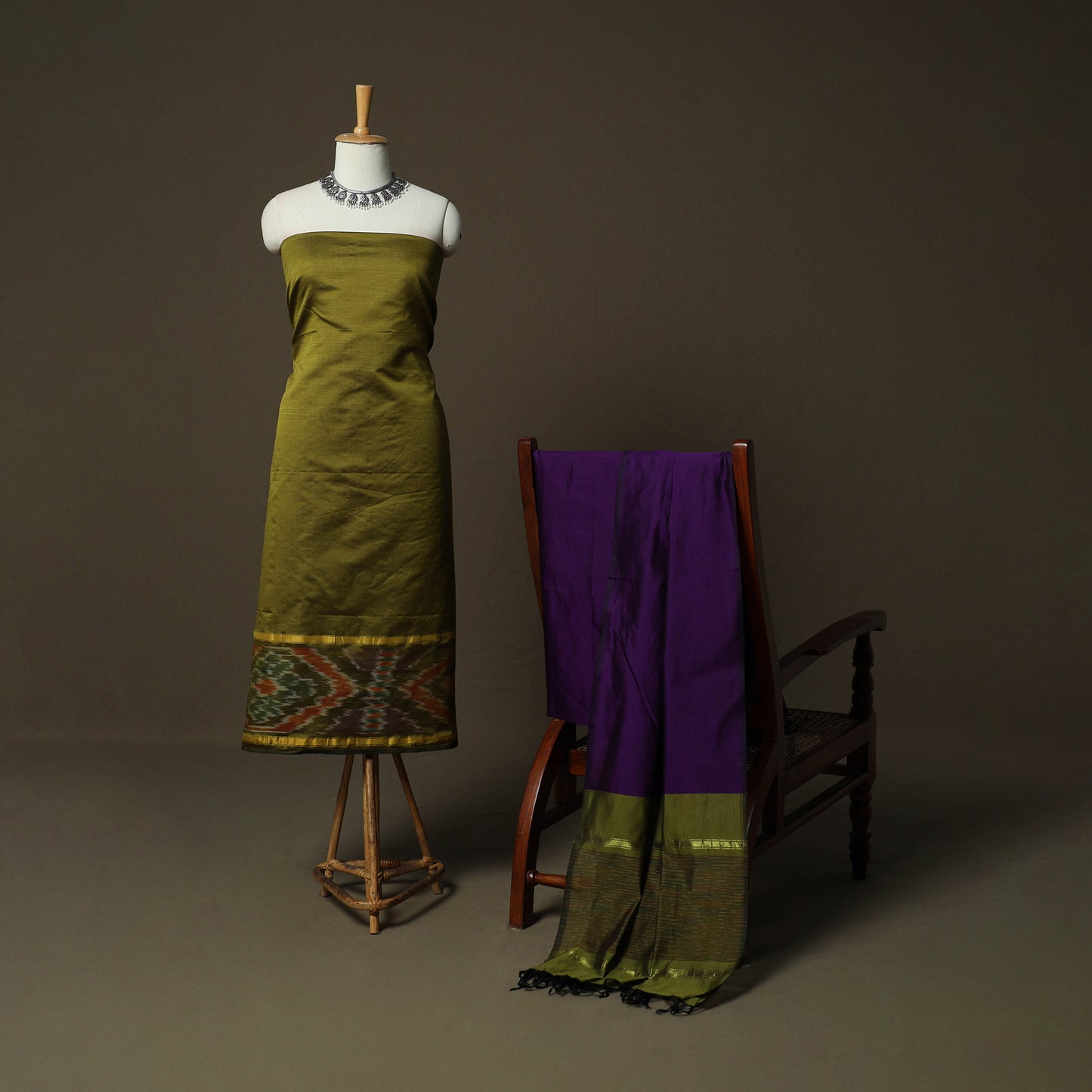 Pochampally Ikat Silk Cotton 3pc Unstitched Dress Material Suit Set 28