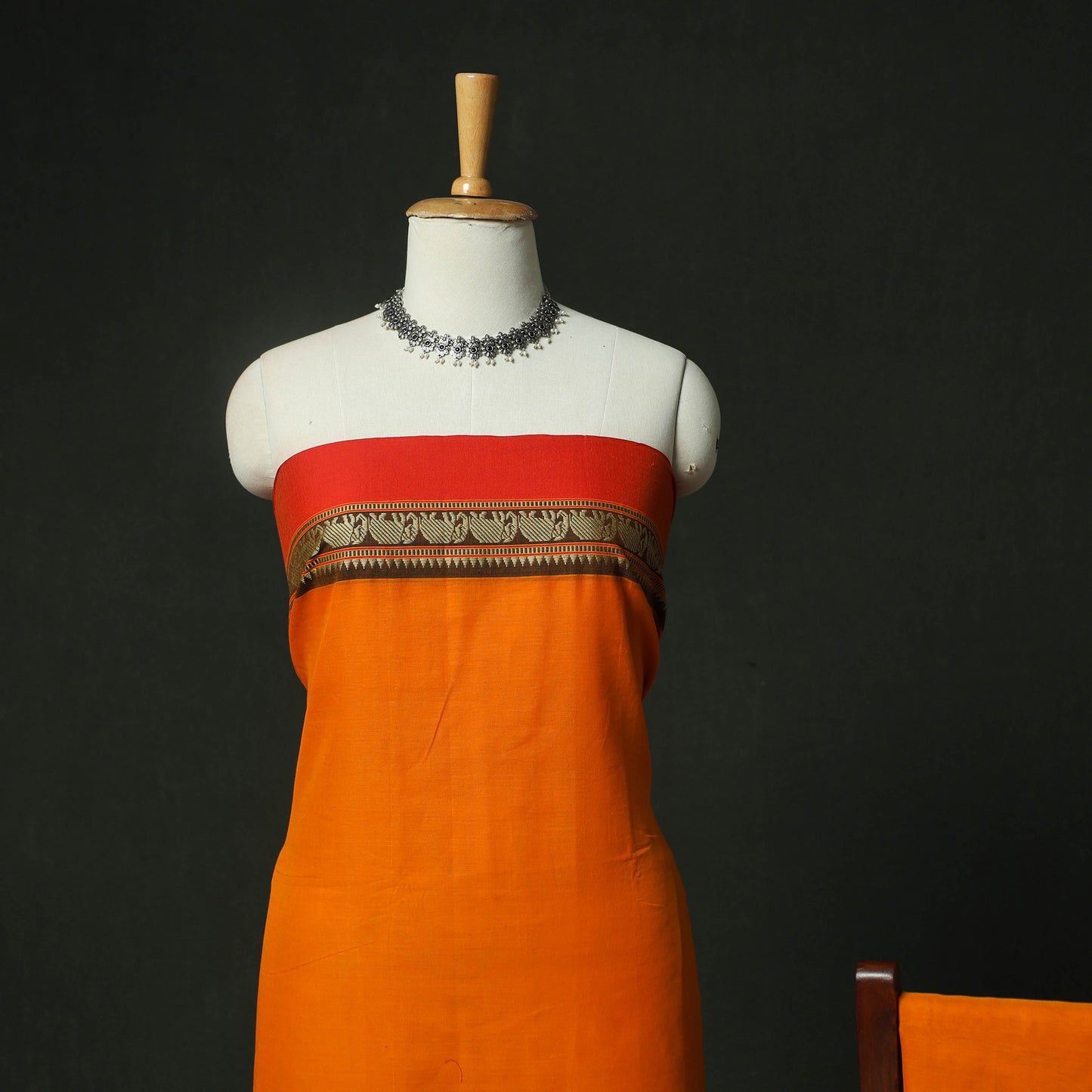 Orange - Dharwad Woven Cotton 3pc Unstitched Dress Material Suit Set 22