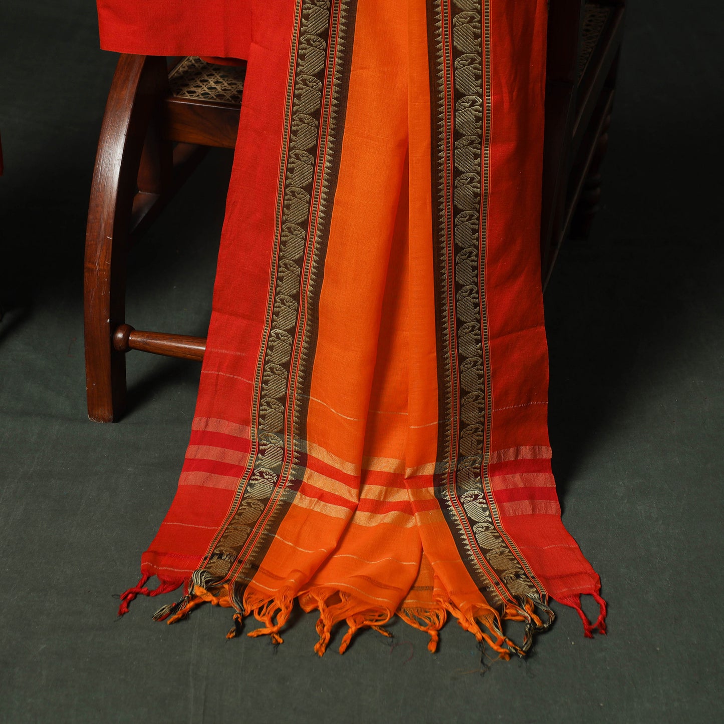 Orange - Dharwad Woven Cotton 3pc Unstitched Dress Material Suit Set 22