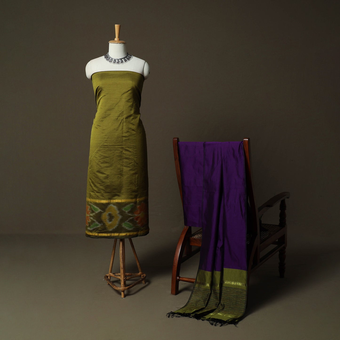 Pochampally Ikat Silk Cotton 3pc Unstitched Dress Material Suit Set 31