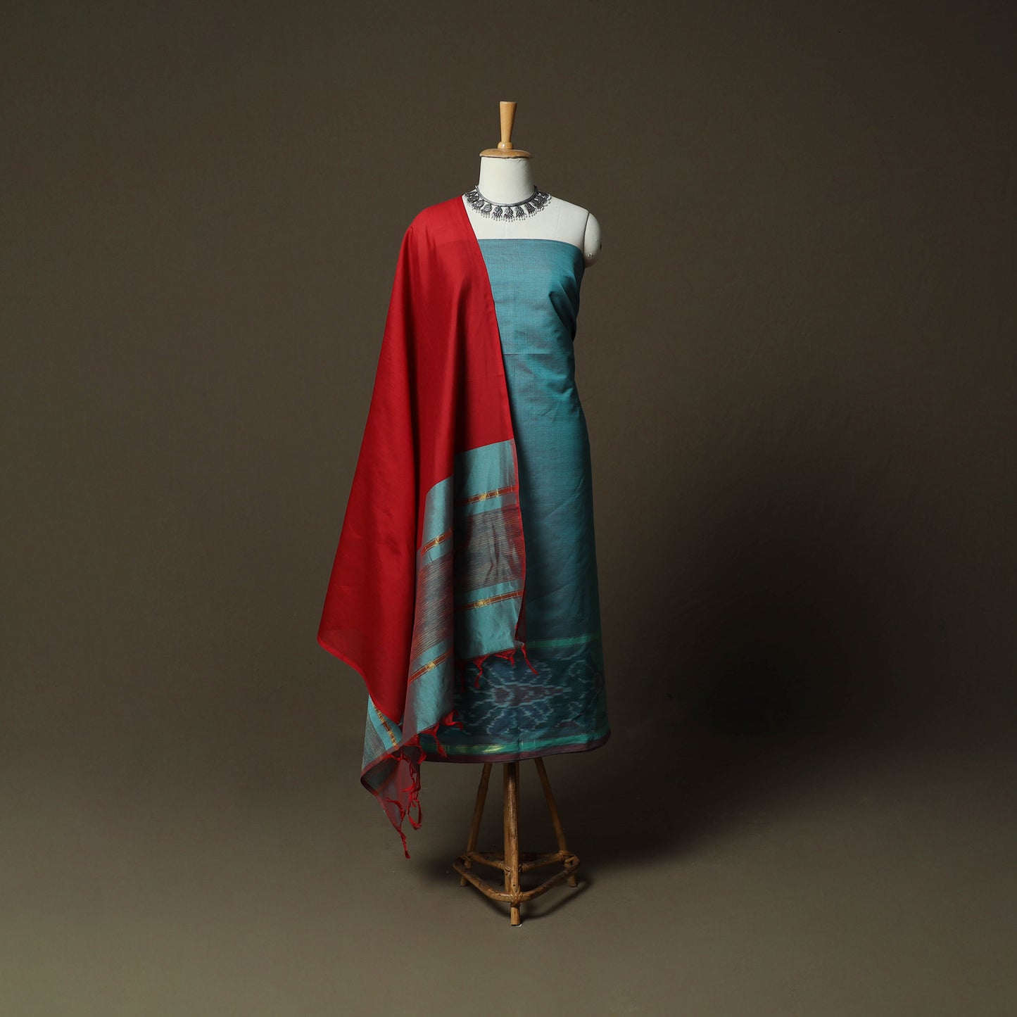 Pochampally Ikat Silk Cotton 3pc Unstitched Dress Material Suit Set 32
