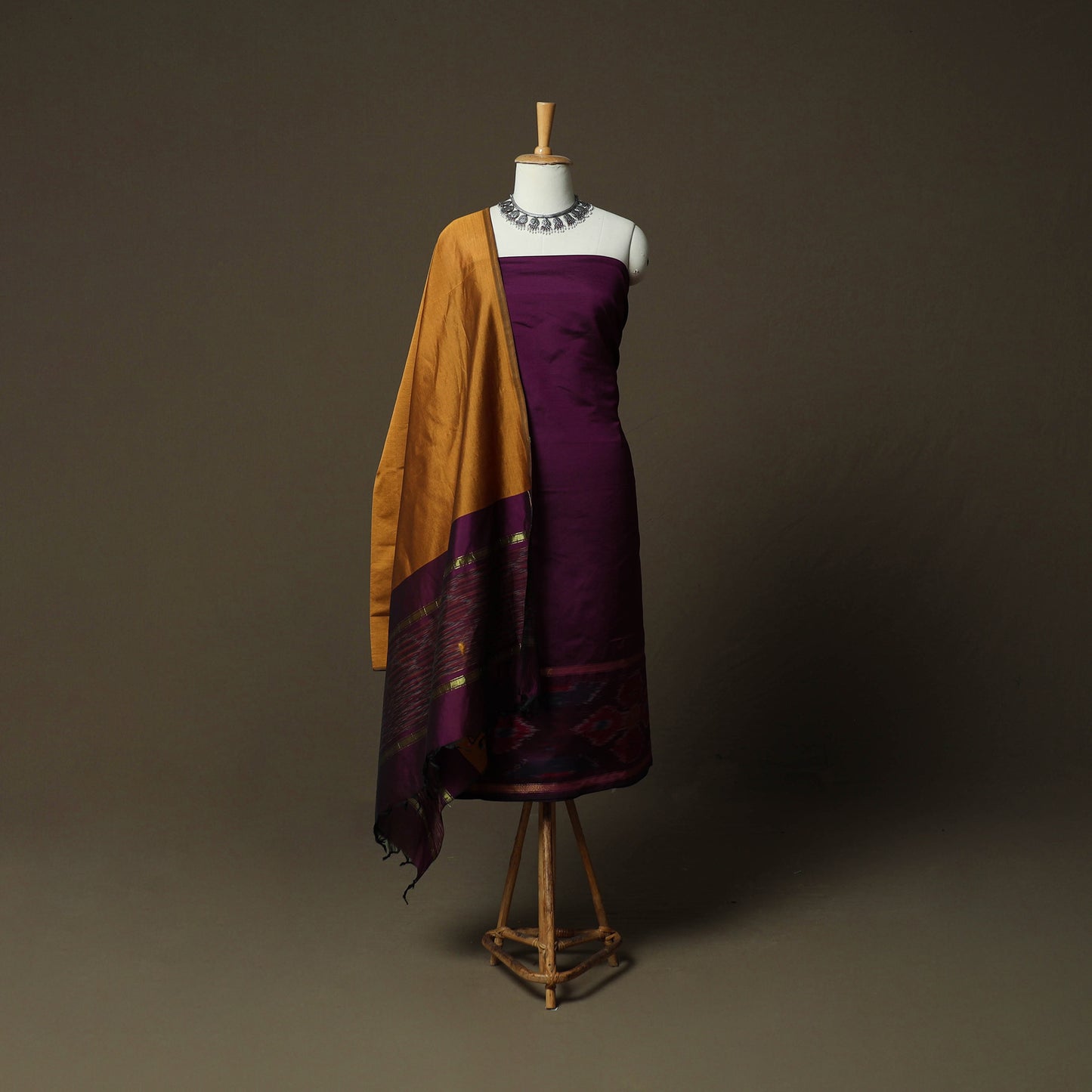 Pochampally Ikat Silk Cotton 3pc Unstitched Dress Material Suit Set 33