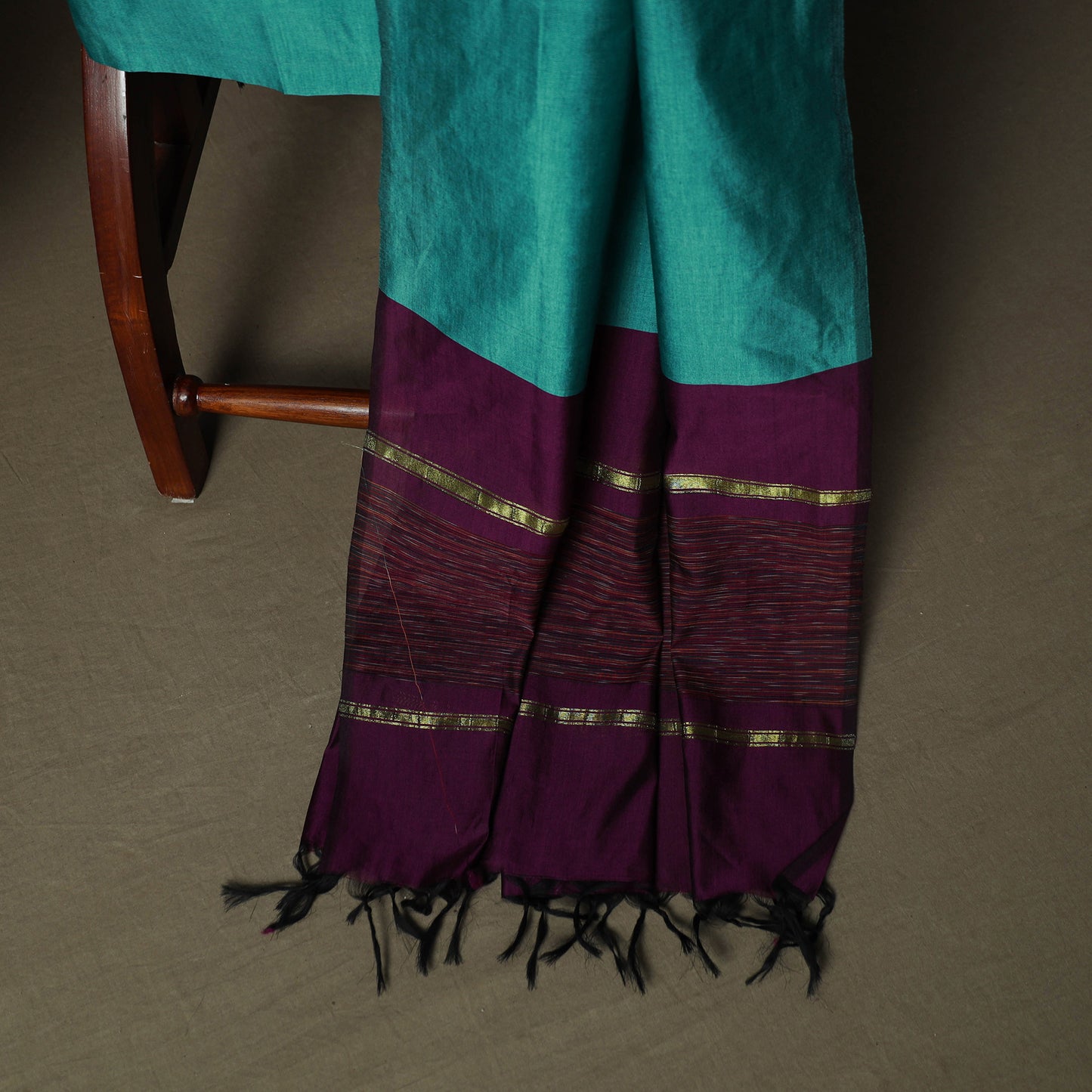 Purple - Pochampally Ikat Silk Cotton 3pc Unstitched Dress Material Suit Set 34