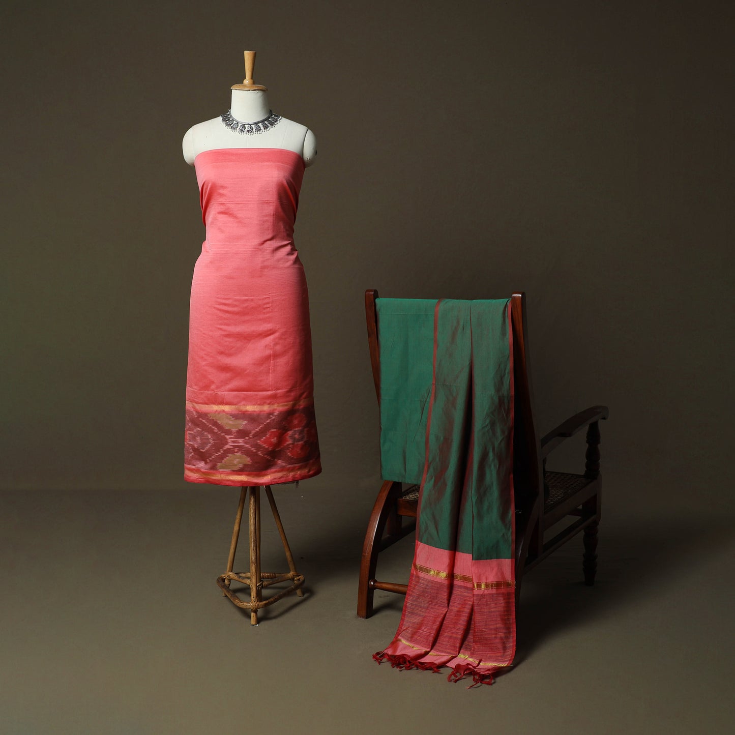 Pochampally Ikat Silk Cotton 3pc Unstitched Dress Material Suit Set 36
