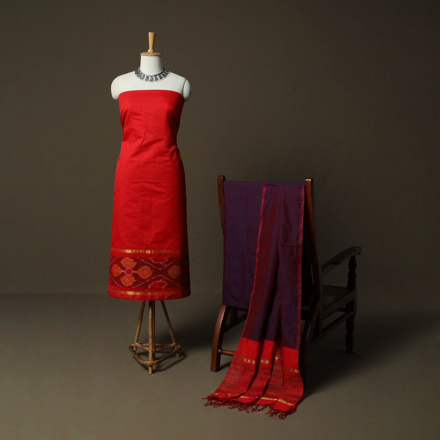 Pochampally Ikat Silk Cotton 3pc Unstitched Dress Material Suit Set 37