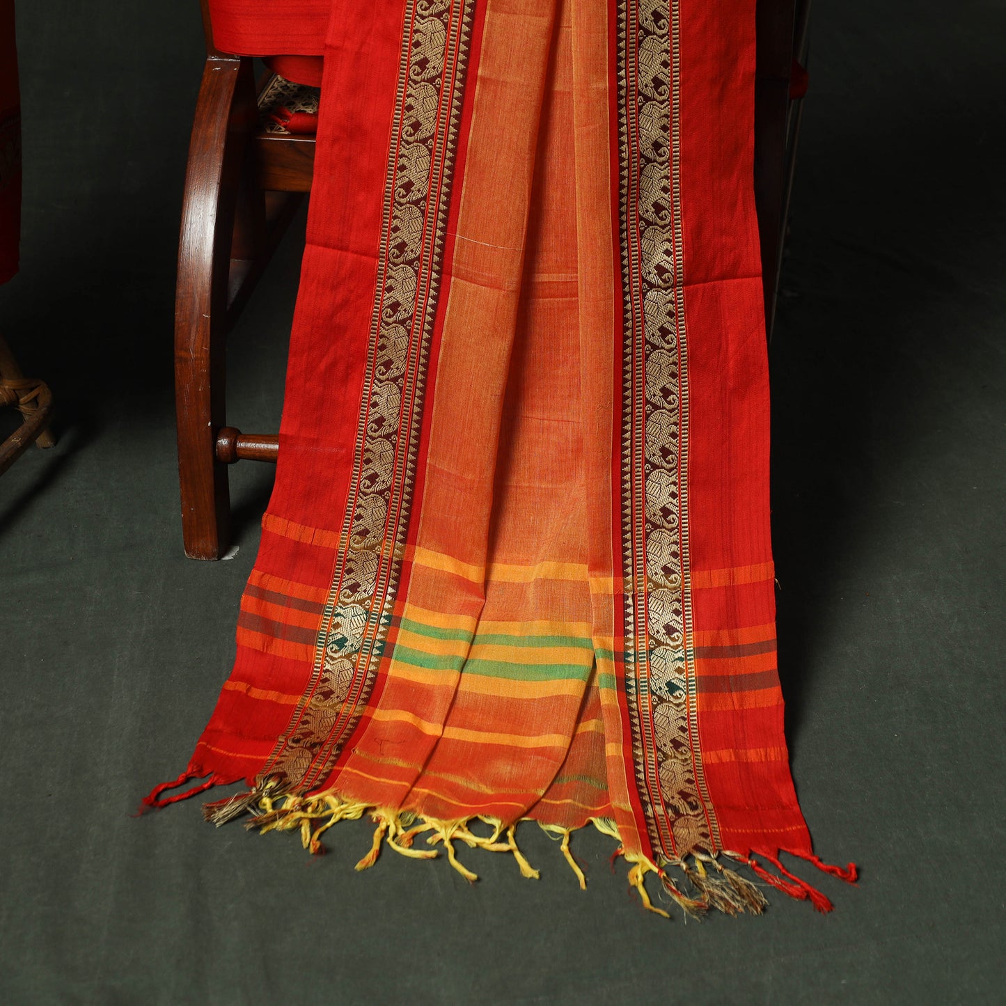 Orange - Dharwad Woven Cotton 3pc Unstitched Dress Material Suit Set 32