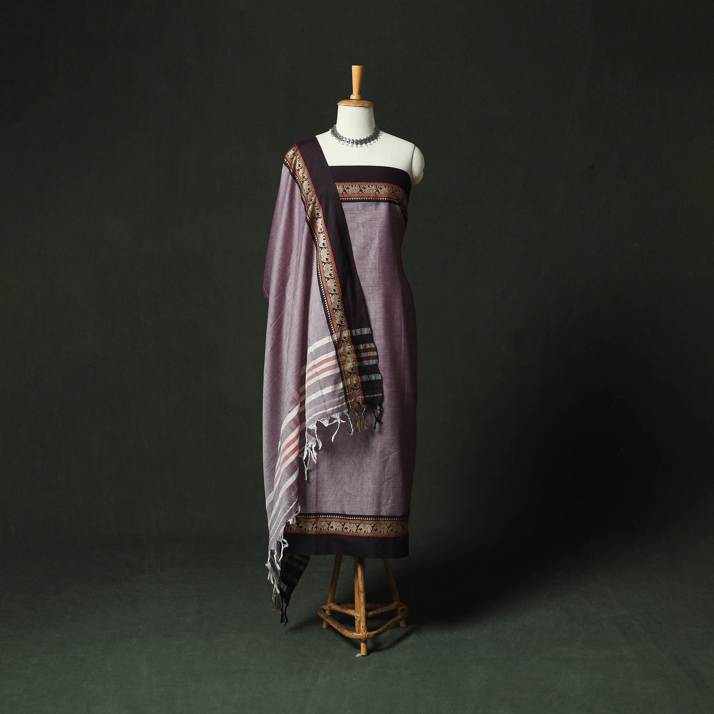 Purple - Dharwad Woven Cotton 3pc Unstitched Dress Material Suit Set 13