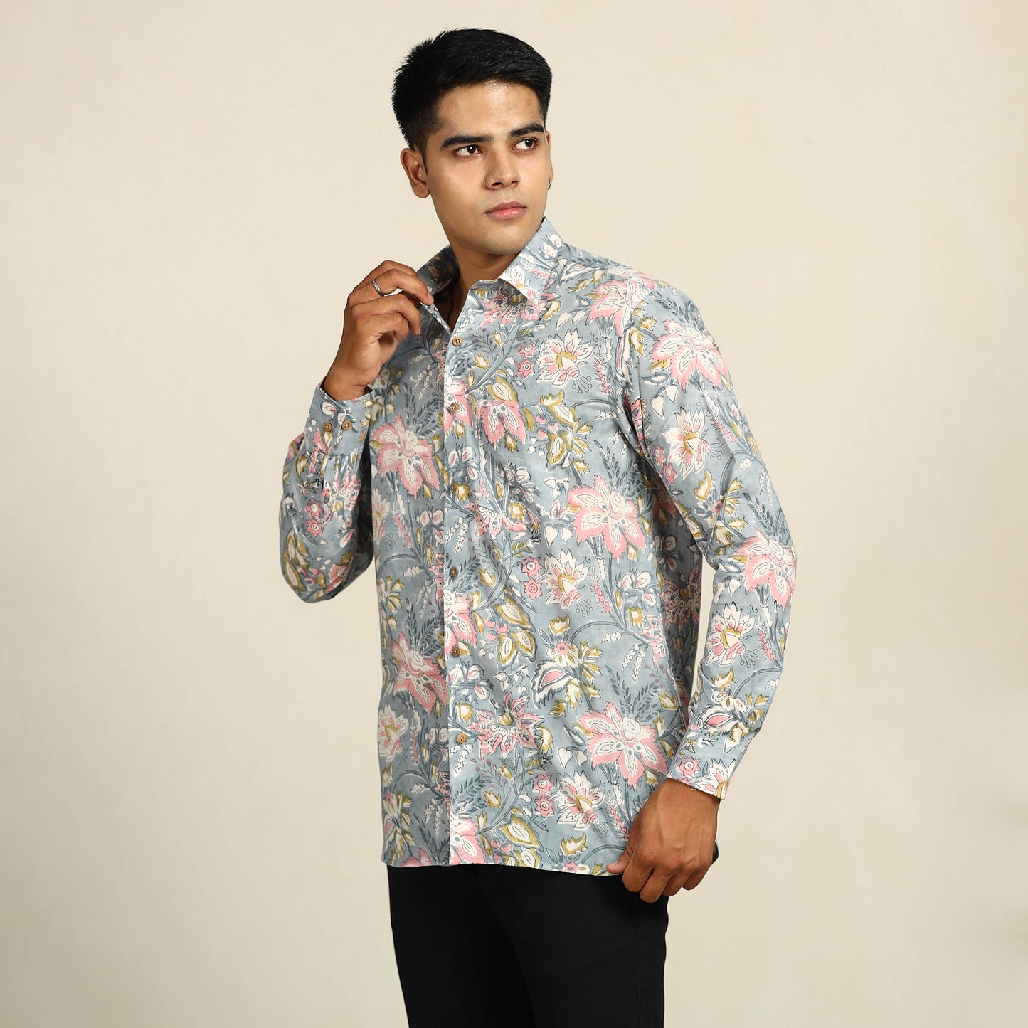 Sanganeri Block Printed Cotton Men Full Sleeve Shirt 06