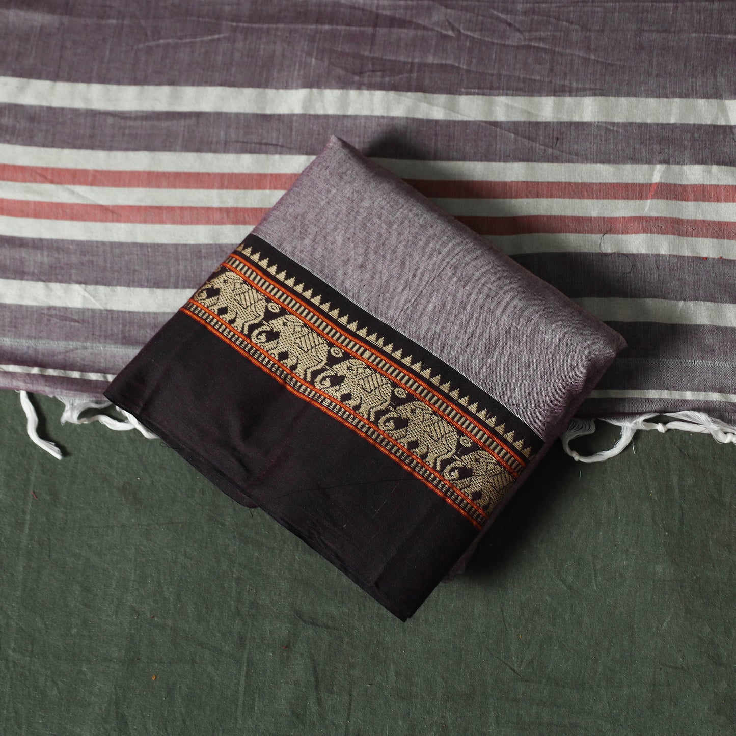 Purple - Dharwad Woven Cotton 3pc Unstitched Dress Material Suit Set 13