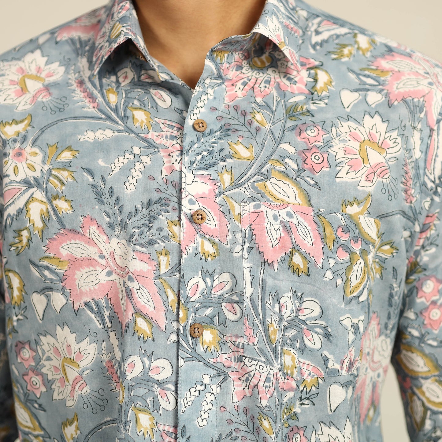 Sanganeri Block Printed Cotton Men Full Sleeve Shirt 06