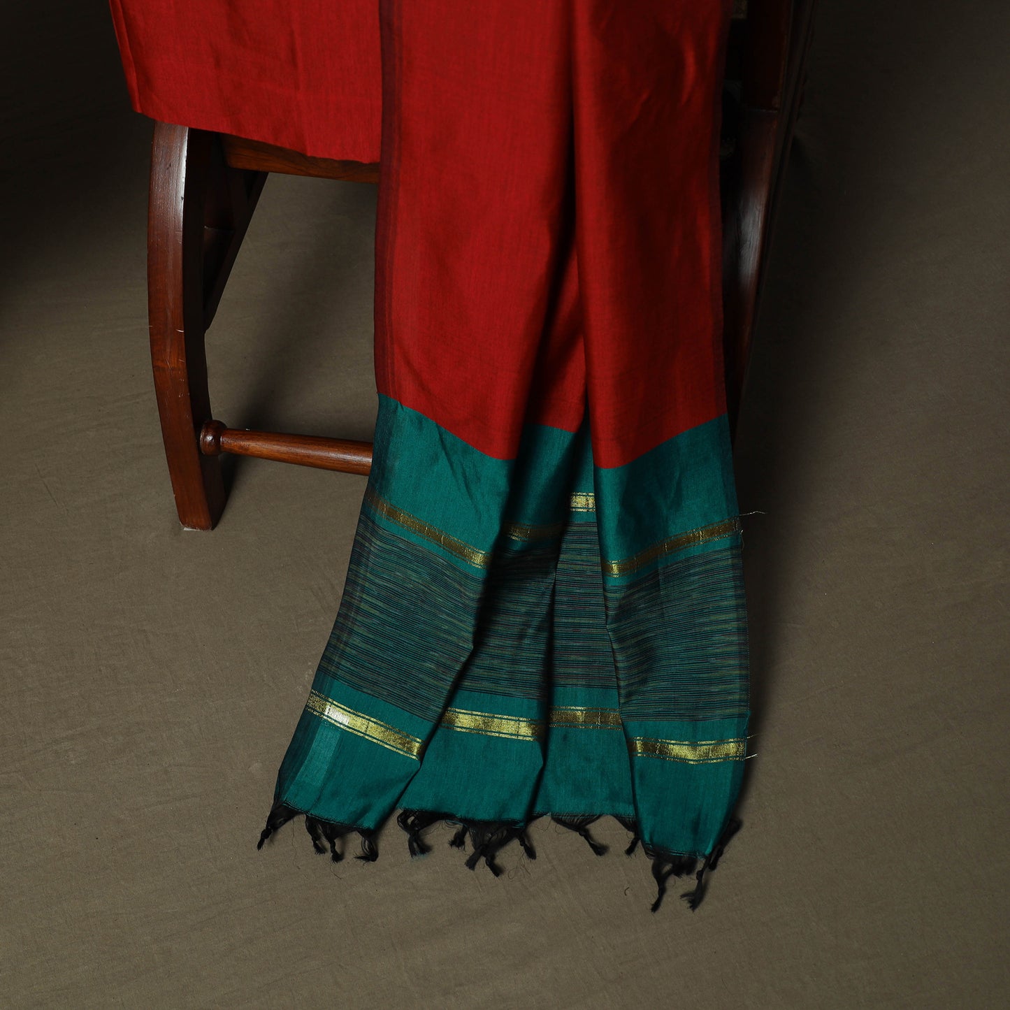 Green - Pochampally Ikat Silk Cotton 3pc Unstitched Dress Material Suit Set 40