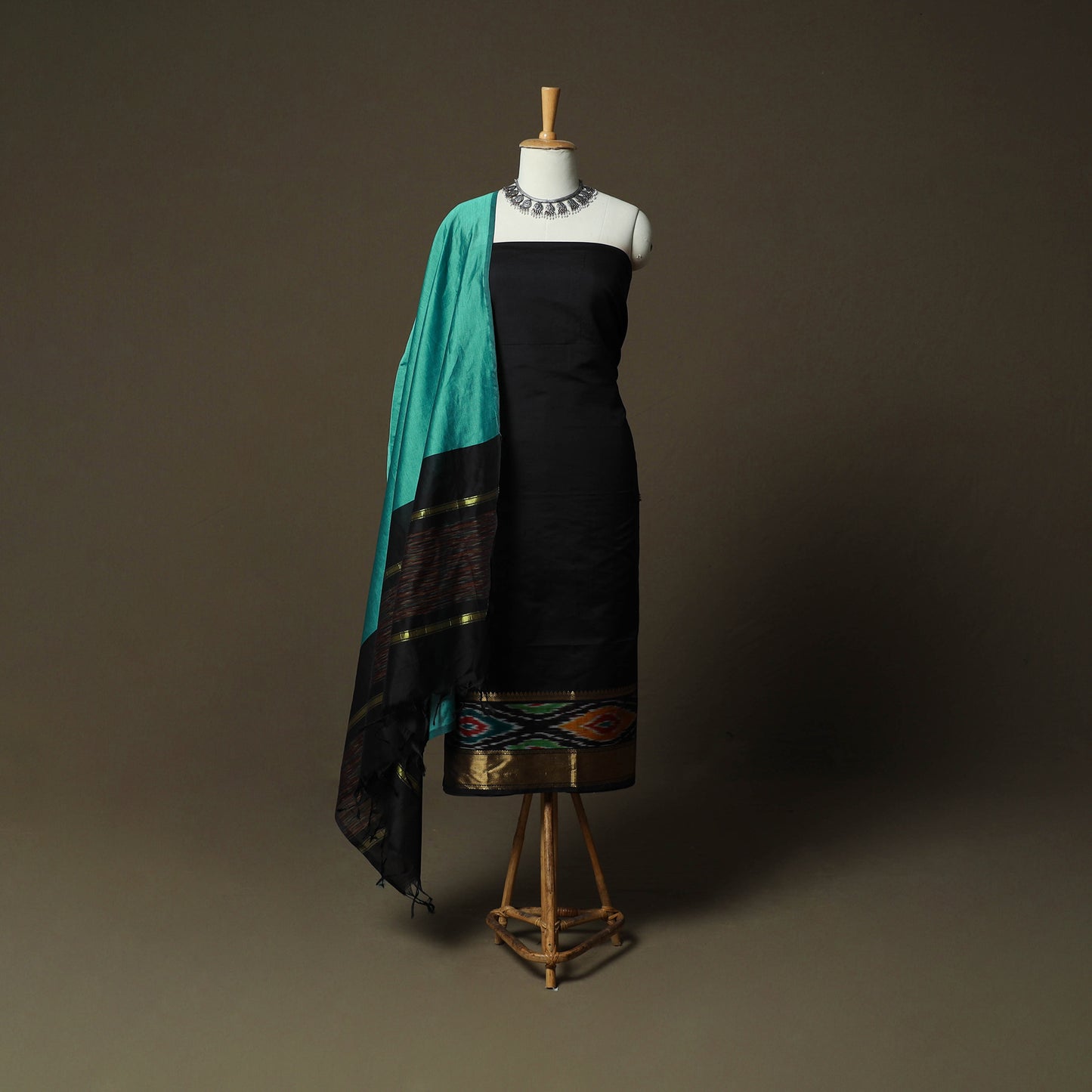 Pochampally Ikat Silk Cotton 3pc Unstitched Dress Material Suit Set 41