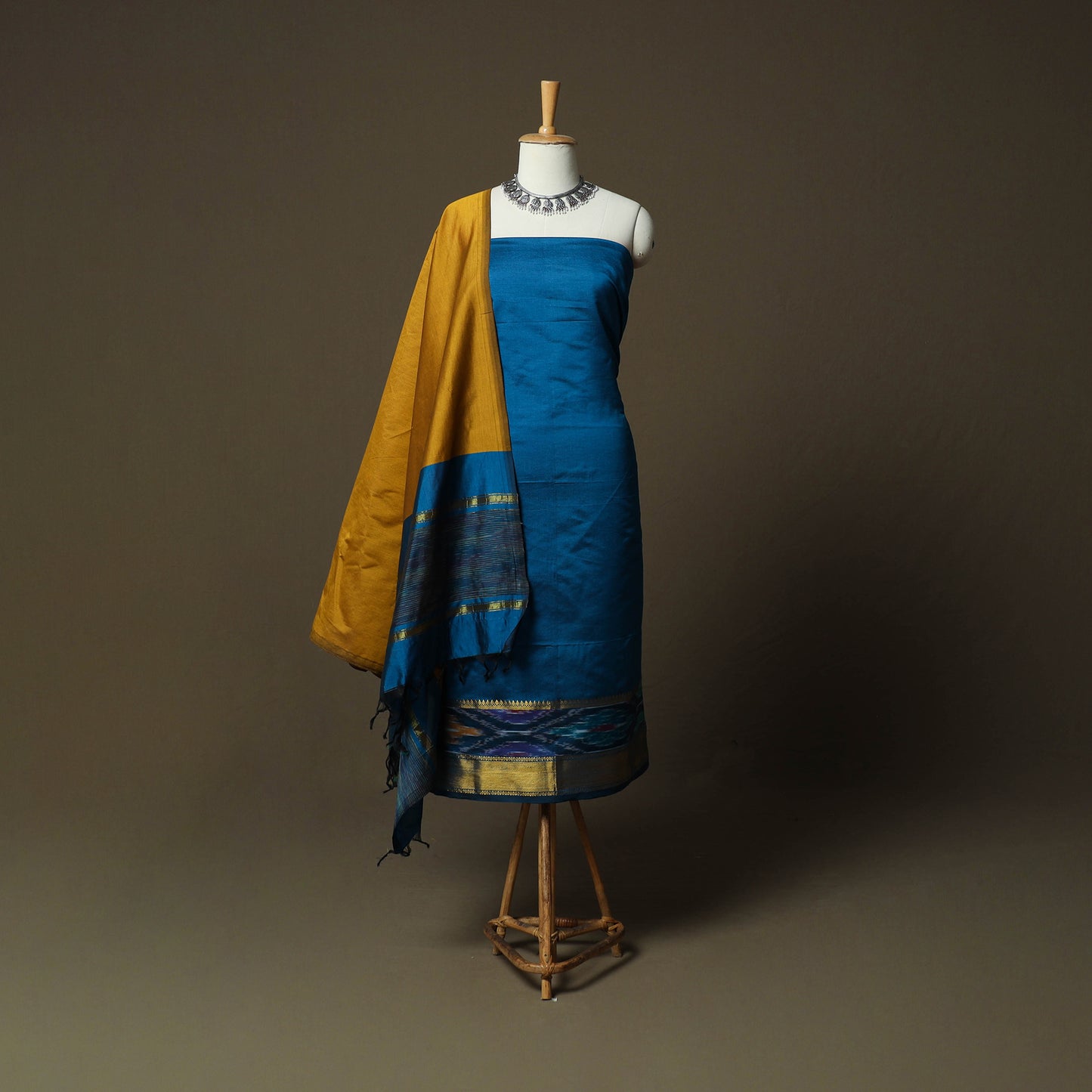 Pochampally Ikat Silk Cotton 3pc Unstitched Dress Material Suit Set 45