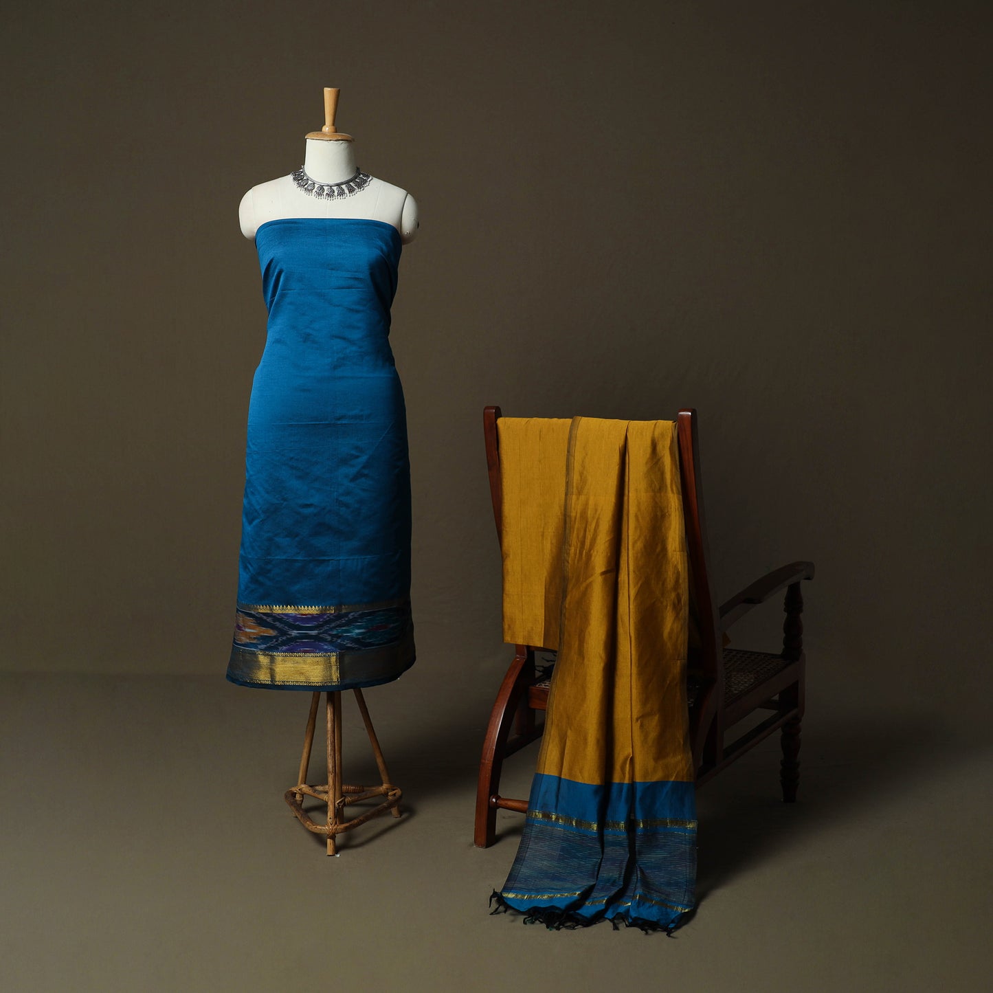 Pochampally Ikat Silk Cotton 3pc Unstitched Dress Material Suit Set 45