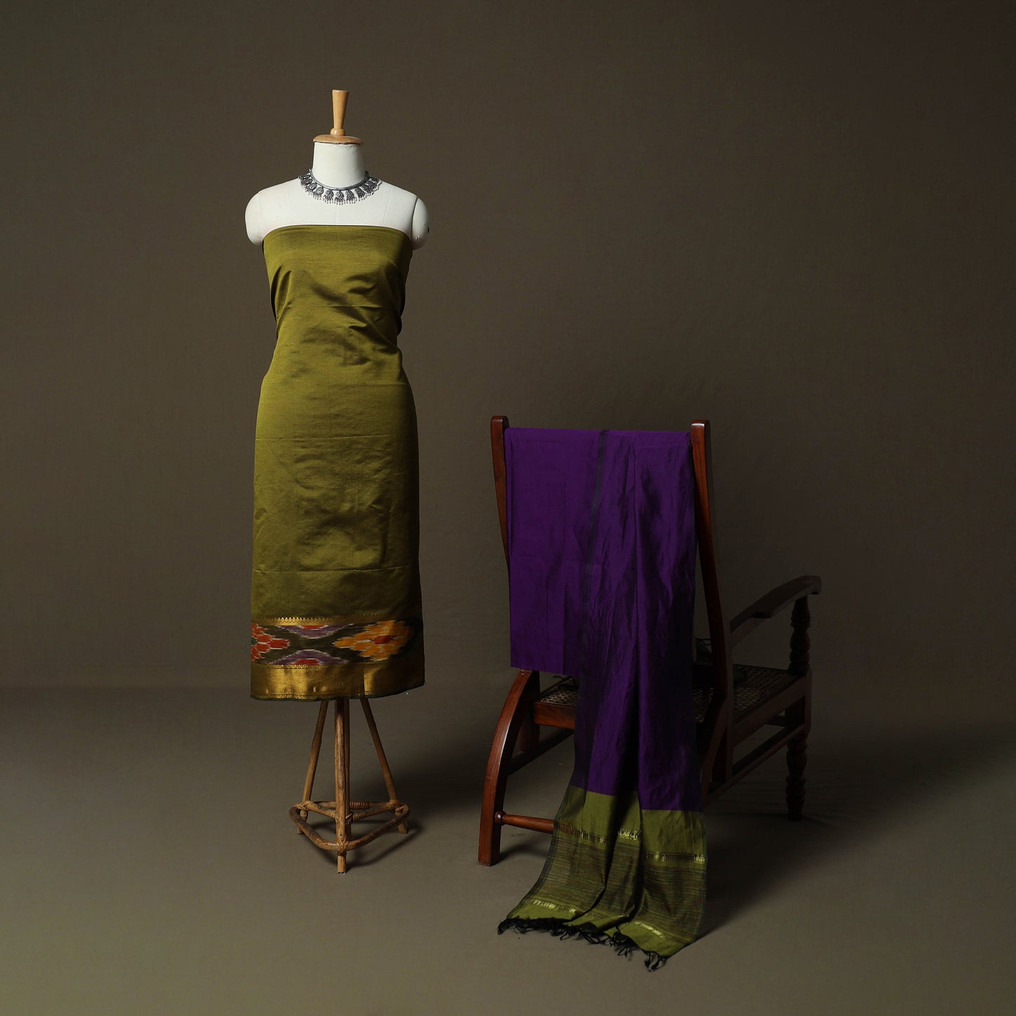Pochampally Ikat Silk Cotton 3pc Unstitched Dress Material Suit Set 47