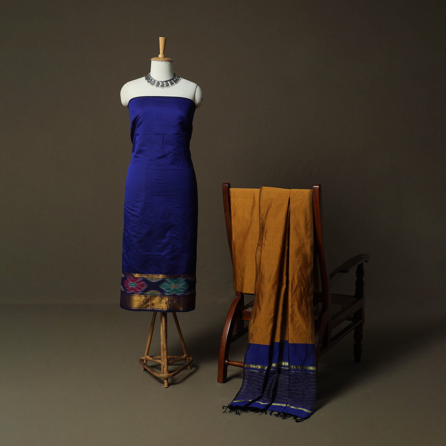 Pochampally Ikat Silk Cotton 3pc Unstitched Dress Material Suit Set 49