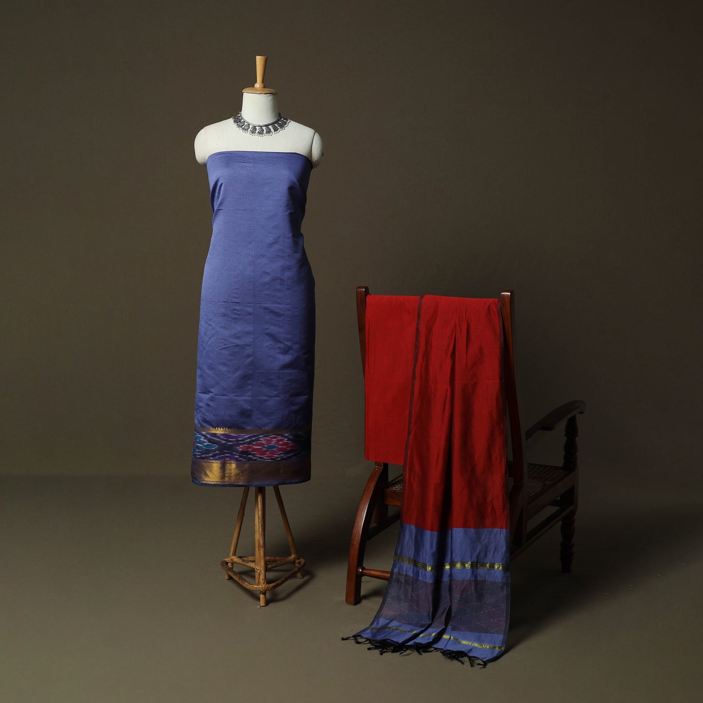Pochampally Ikat Silk Cotton 3pc Unstitched Dress Material Suit Set 55