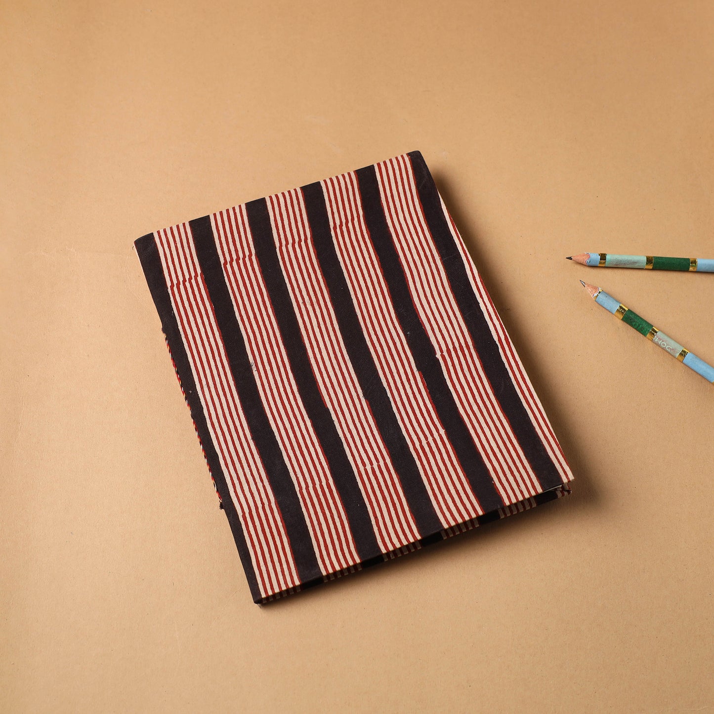Red Bagru Fabric Cover Handmade Paper Notebook