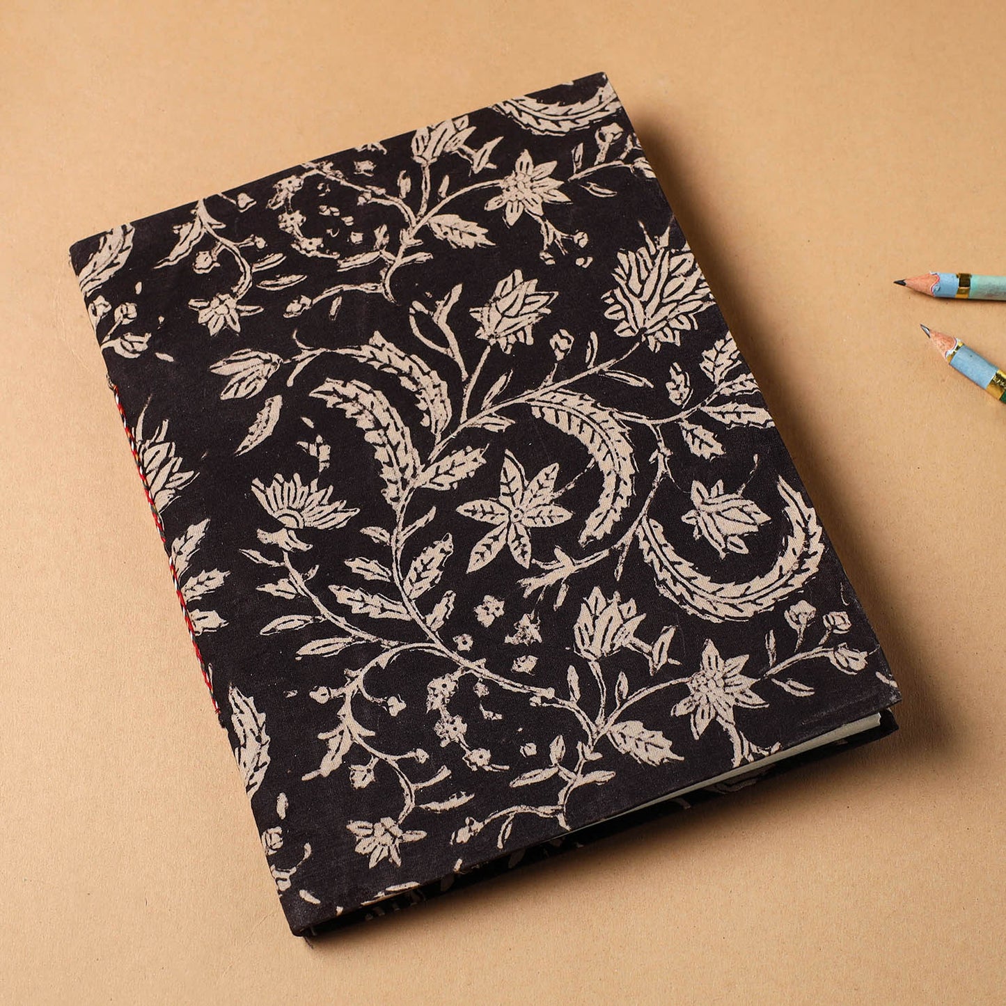 Black Bagru Fabric Cover Handmade Paper Notebook