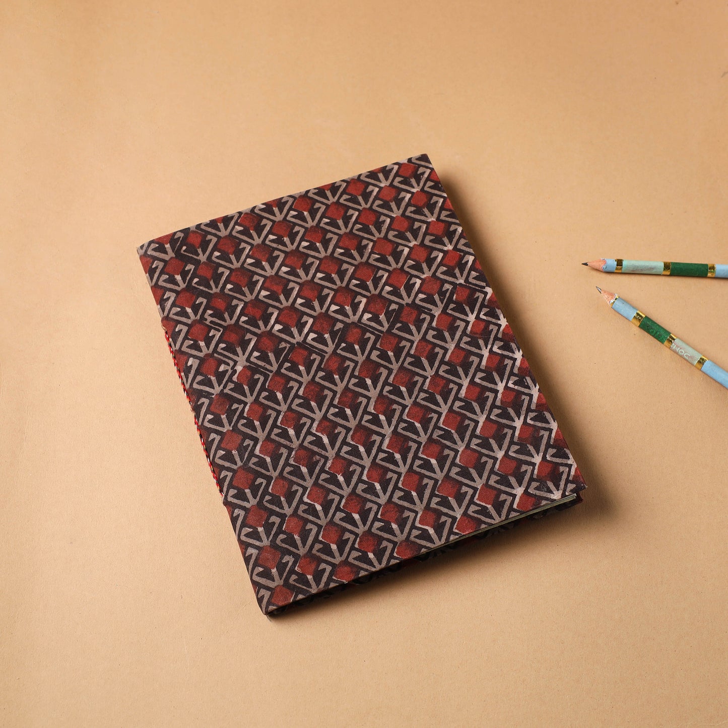 Maroon Bagru Fabric Cover Handmade Paper Notebook