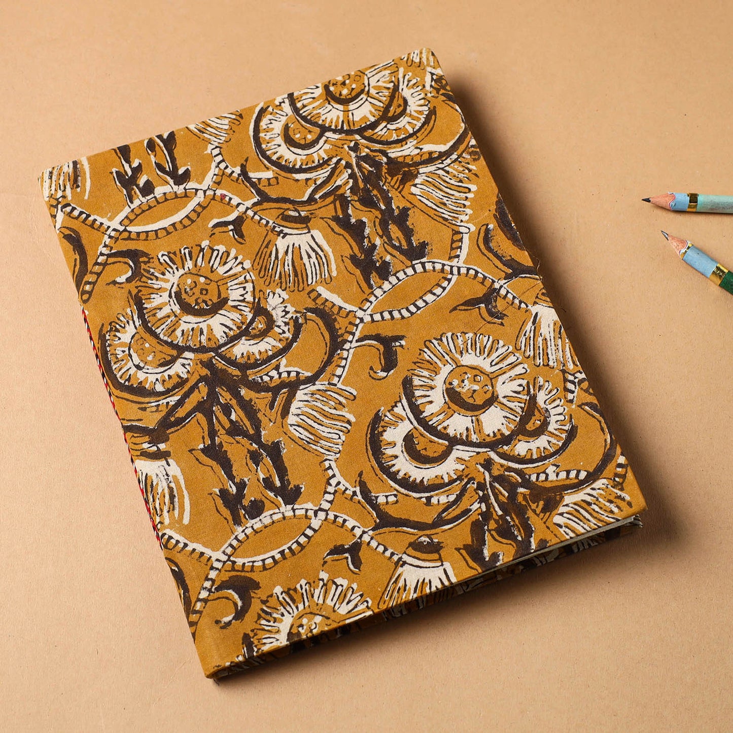 Yellow Bagru Fabric Cover Handmade Paper Notebook