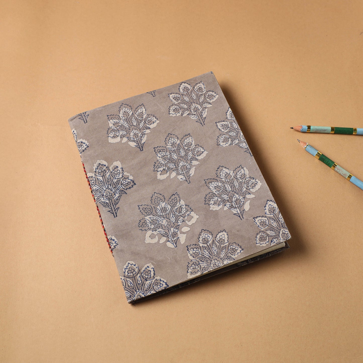 Brown Bagru Fabric Cover Handmade Paper Notebook