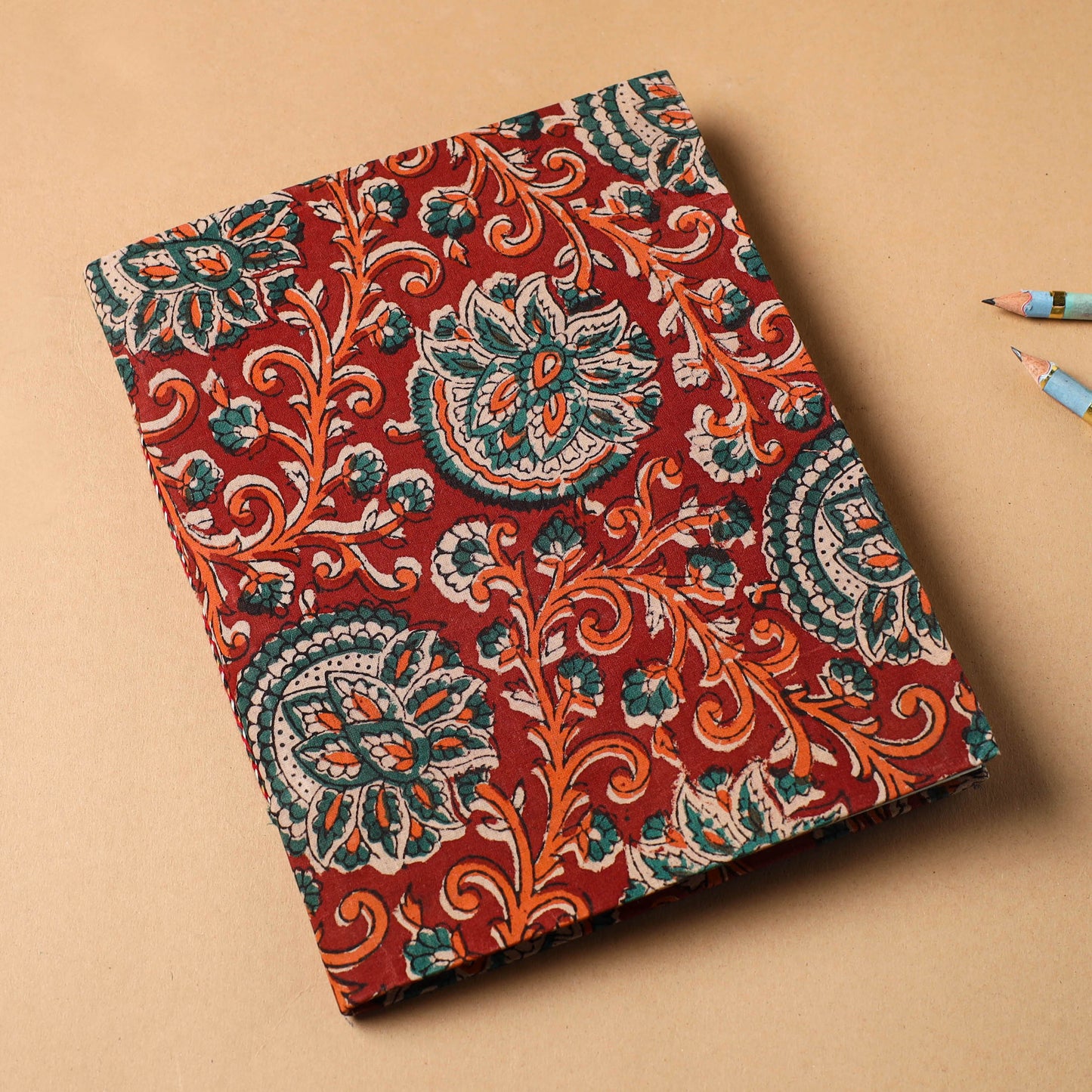 Red Bagru Fabric Cover Handmade Paper Notebook