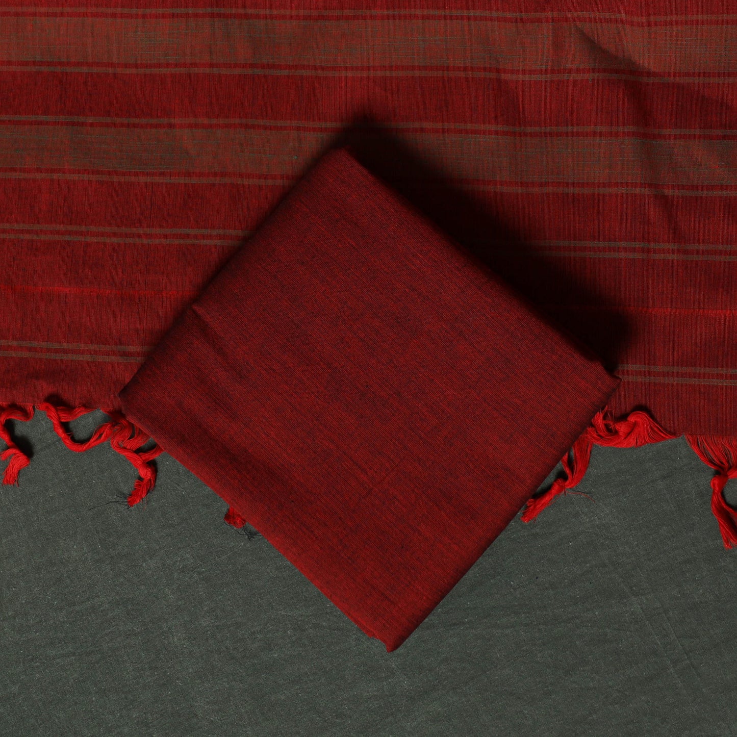 Red - Dharwad Cotton 3pc Unstitched Dress Material Suit Set with Woven Zari Border 05