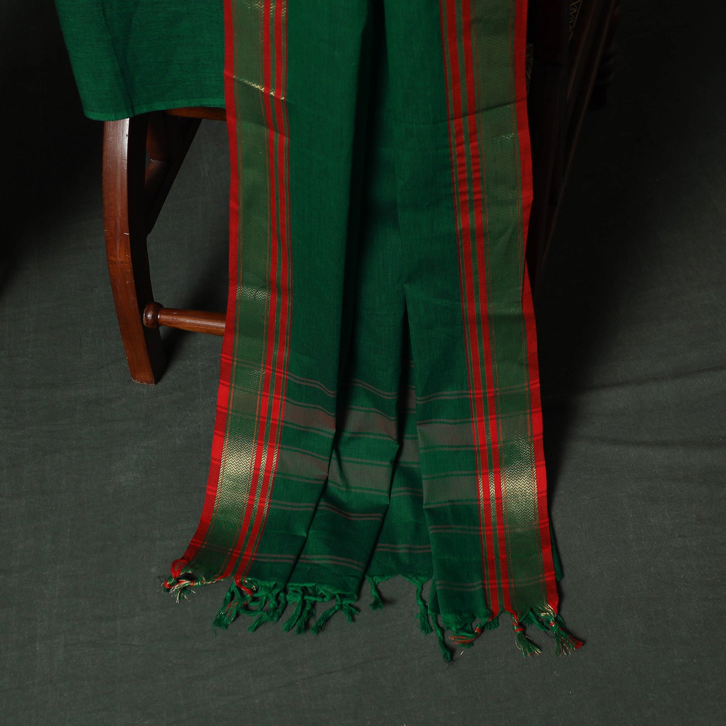 Green - Dharwad Cotton 3pc Unstitched Dress Material Suit Set with Woven Zari Border 06