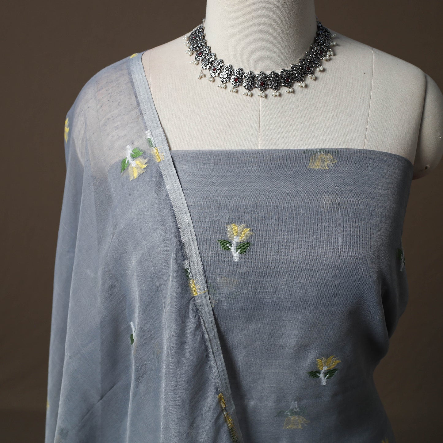 Phulia Jamdani Silk Cotton 2pc Unstitched Dress Material Kurta Set 06