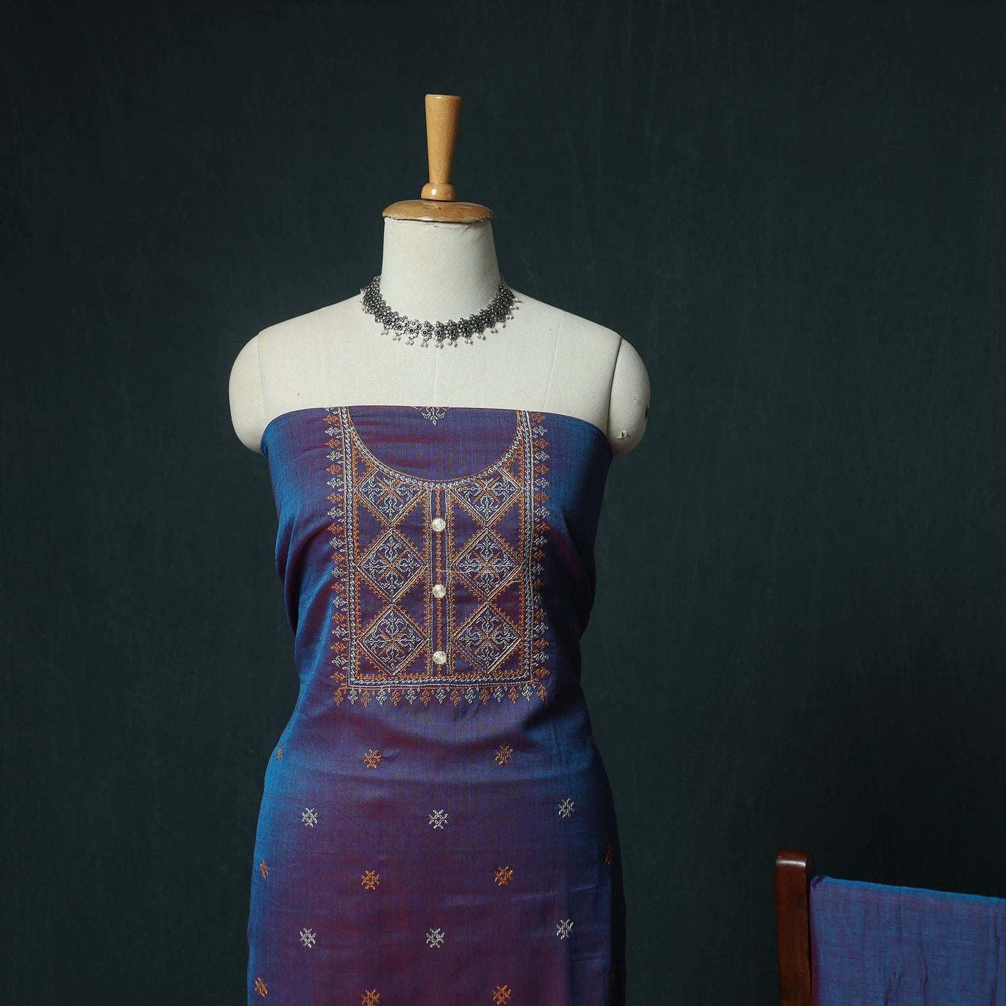 Purple - Ilkal Kasuti Embroidery Cotton 3pc Unstitched Dress Material Suit Set 25