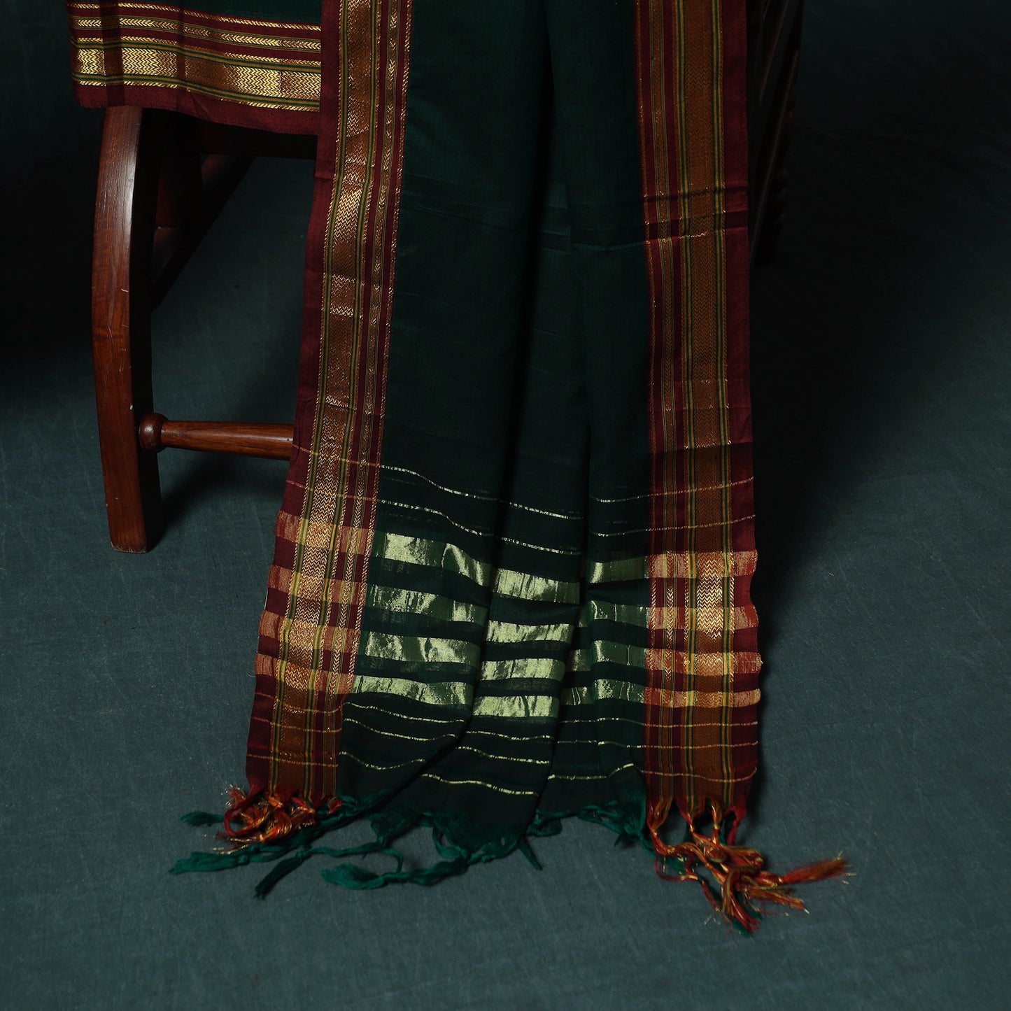 Green - Ilkal Kasuti Embroidery Cotton 3pc Unstitched Dress Material Suit Set 26