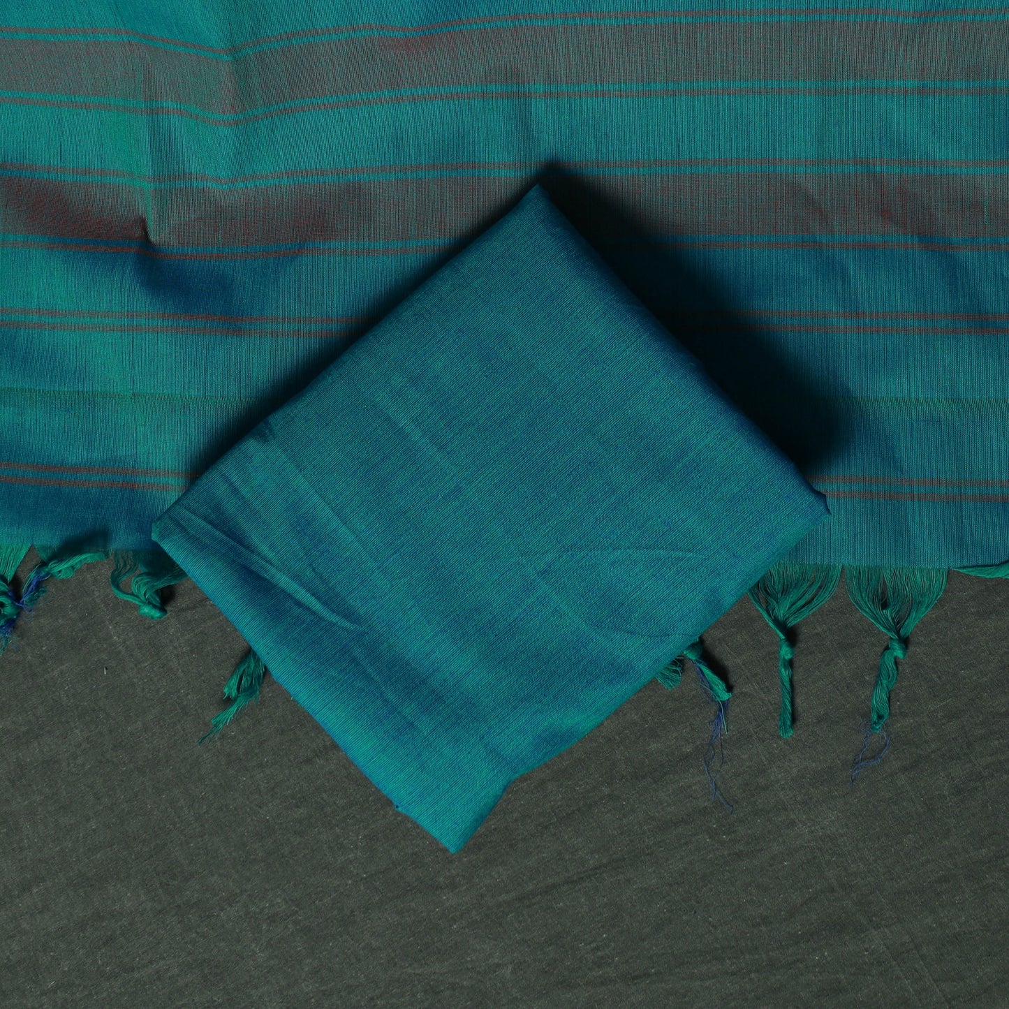 Blue - Dharwad Cotton 3pc Unstitched Dress Material Suit Set with Woven Zari Border 09