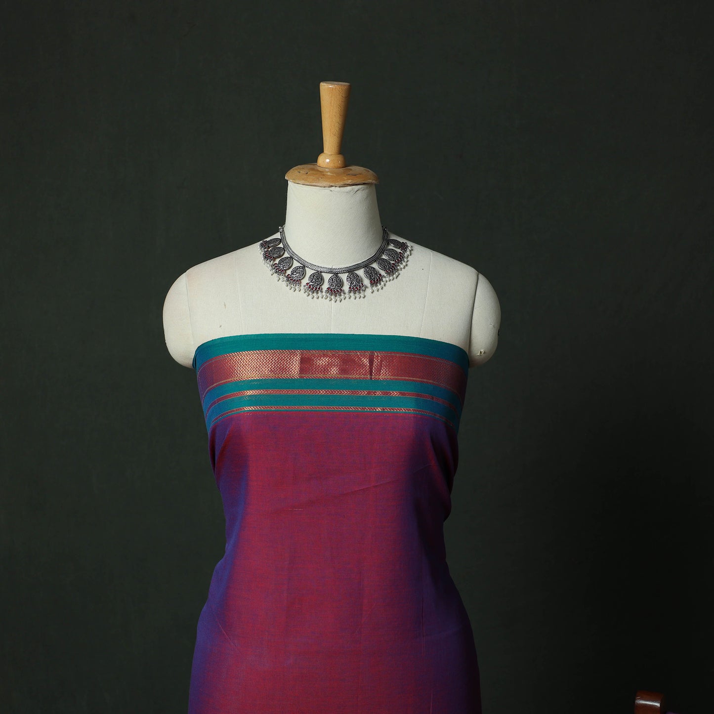 Purple - Dharwad Cotton 3pc Unstitched Dress Material Suit Set with Woven Zari Border 10