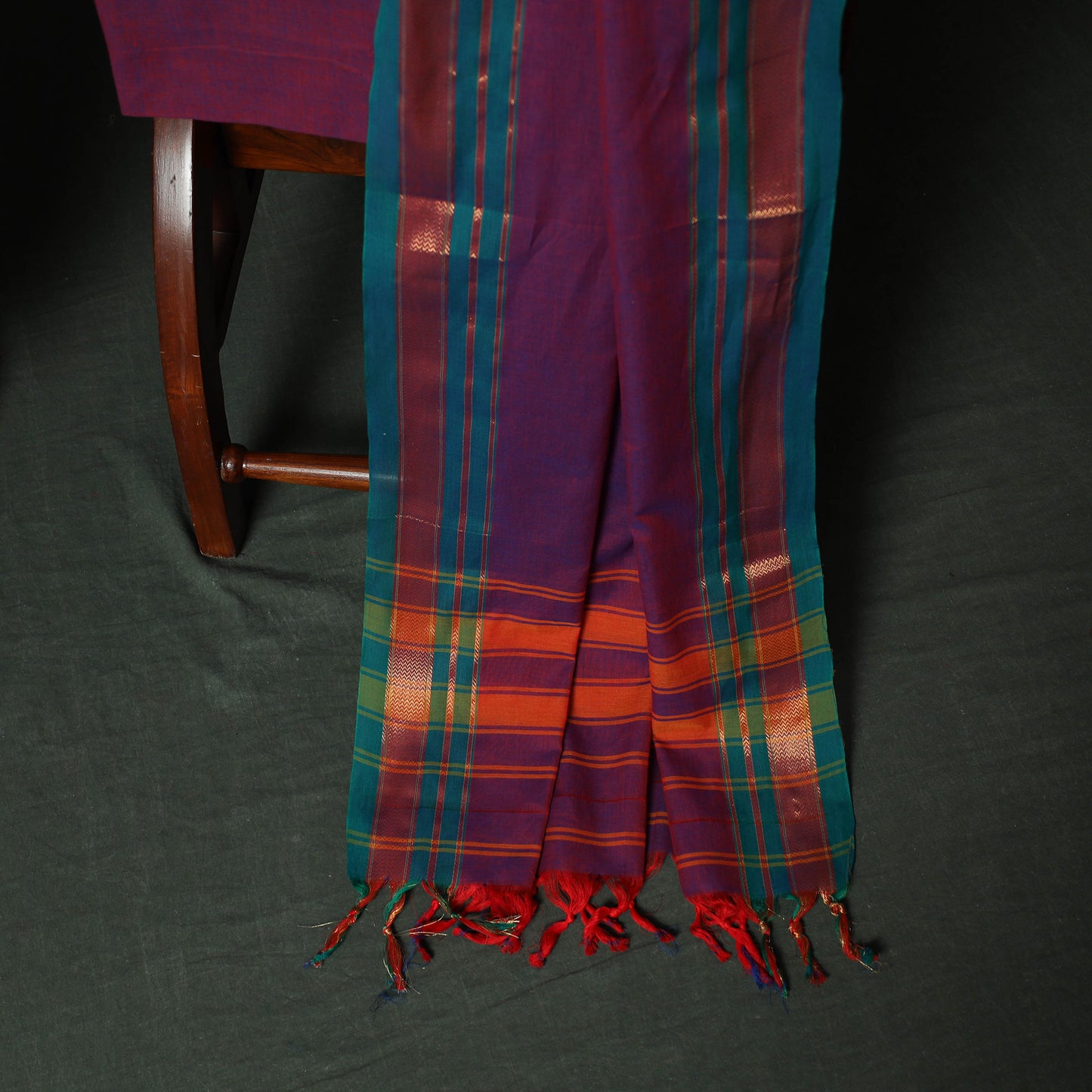 Purple - Dharwad Cotton 3pc Unstitched Dress Material Suit Set with Woven Zari Border 10