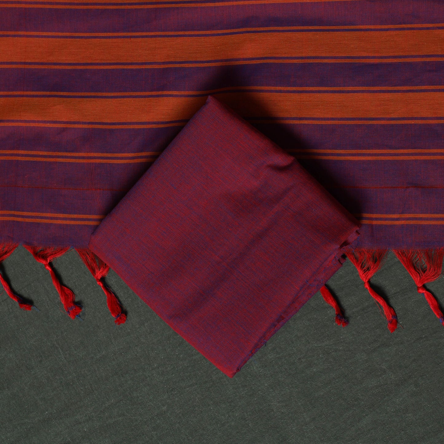Purple - Dharwad Cotton 3pc Unstitched Dress Material Suit Set with Woven Zari Border 10