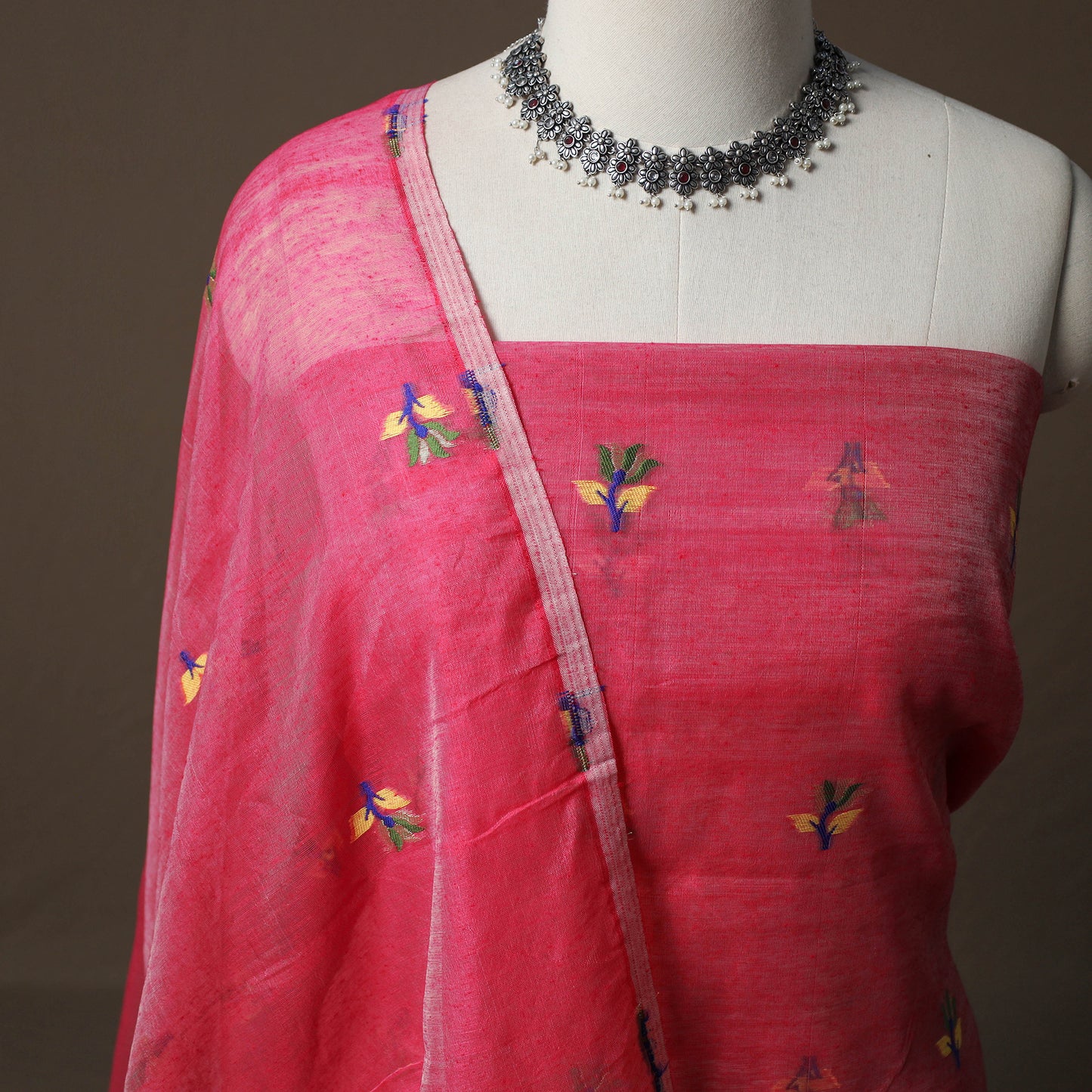 Phulia Jamdani Silk Cotton 2pc Unstitched Dress Material Kurta Set 15