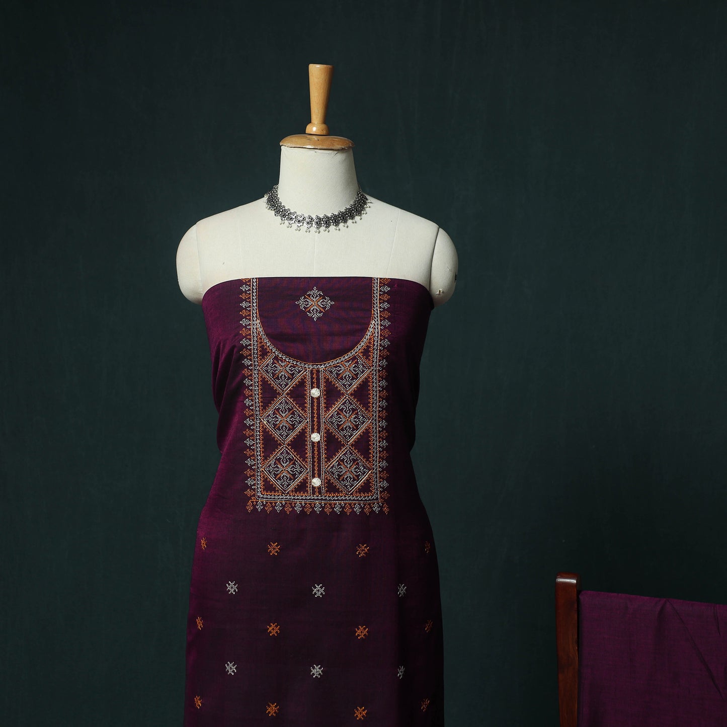 Ilkal Kasuti Embroidery Cotton 3pc Unstitched Dress Material Suit Set 32