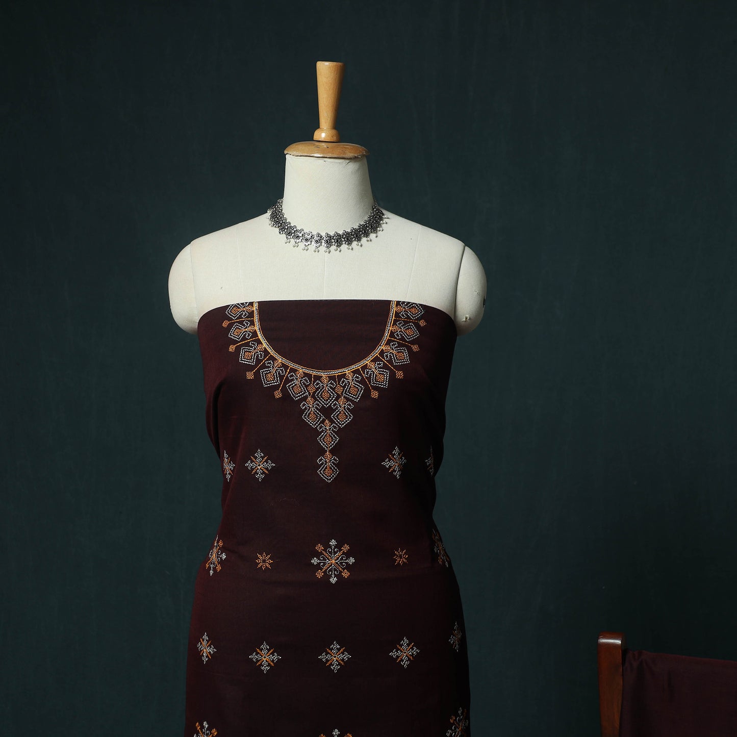 Ilkal Kasuti Embroidery Cotton 3pc Unstitched Dress Material Suit Set 33