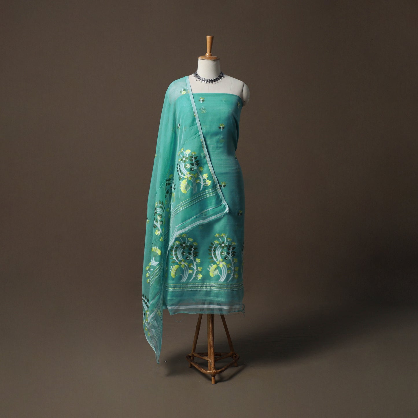 Phulia Jamdani Silk Cotton 2pc Unstitched Dress Material Kurta Set 24