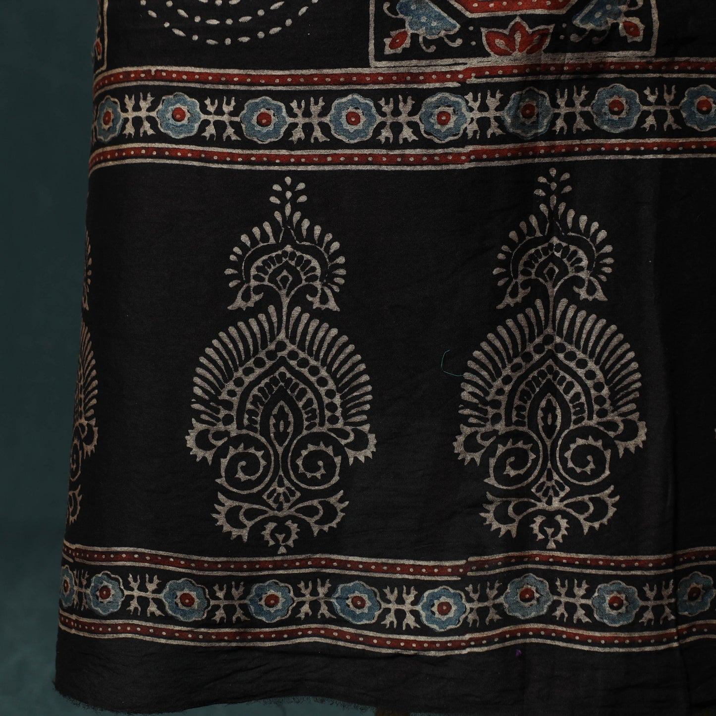 Black - Ajrakh Hand Block Print Chanderi Silk Natural Dyed 2pc Unstitched Dress Material Kurta Set 02