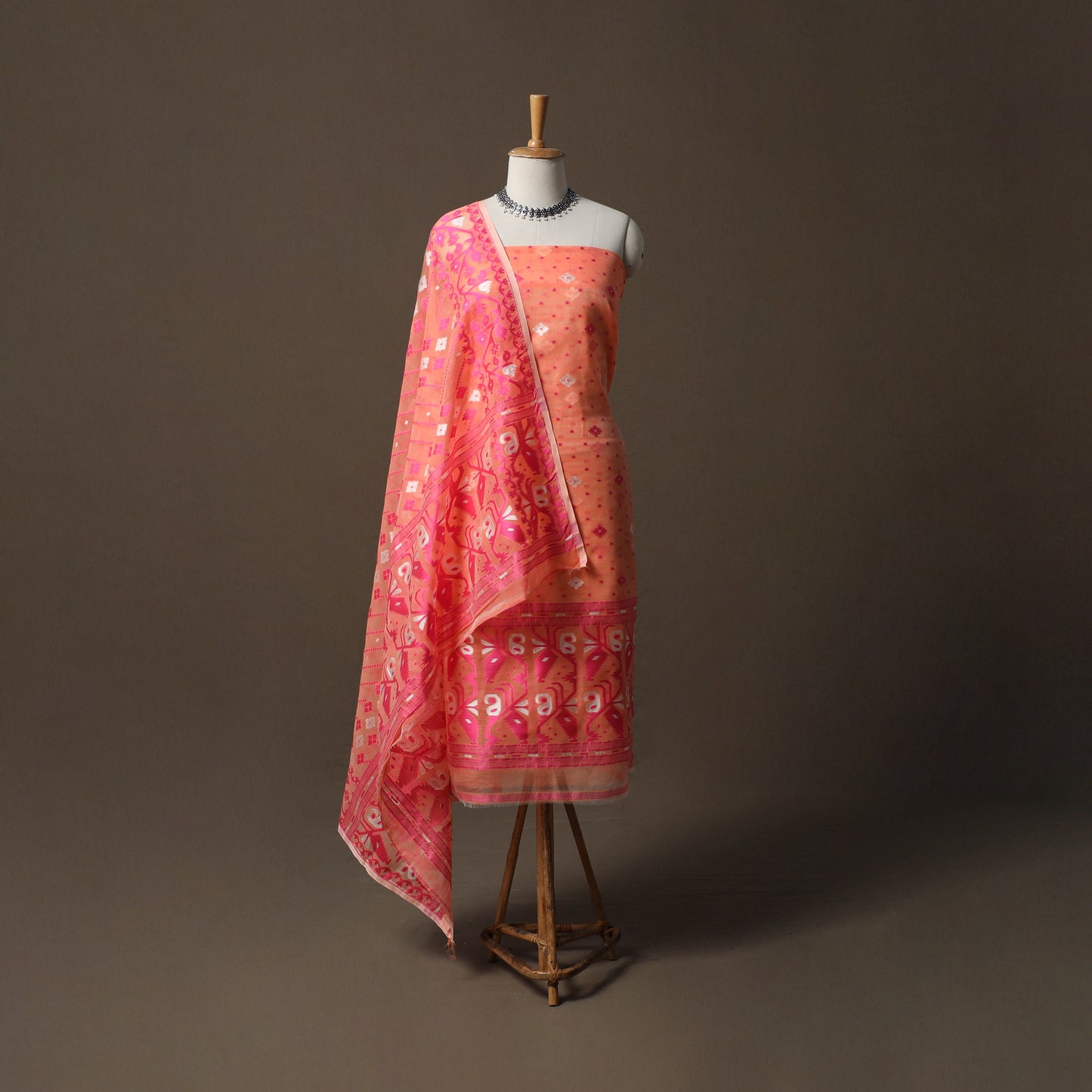Phulia Jamdani Silk Cotton 2pc Unstitched Dress Material Kurta Set 27