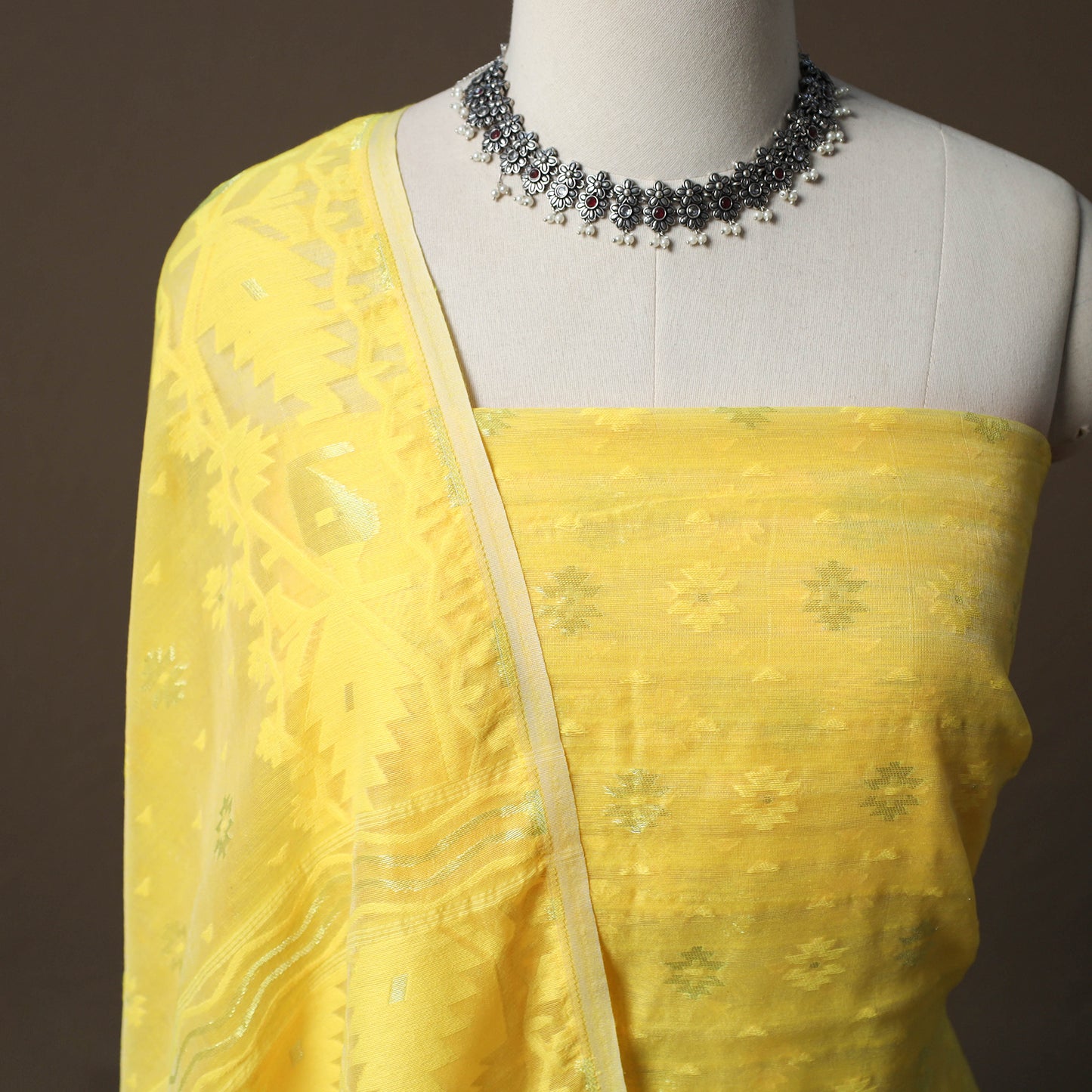Phulia Jamdani Silk Cotton 2pc Unstitched Dress Material Kurta Set 29