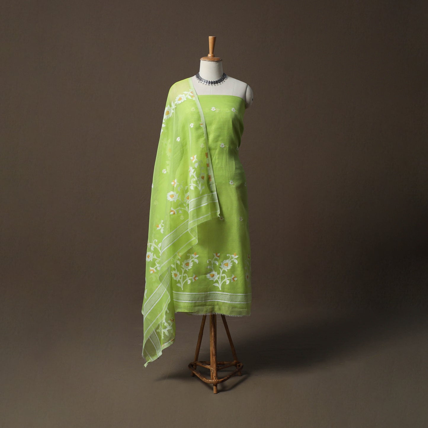 Phulia Jamdani Silk Cotton 2pc Unstitched Dress Material Kurta Set 32